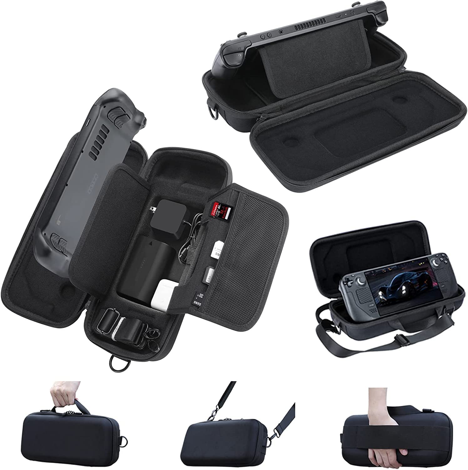 Steam Deck Carrying Case with Stand Base - Protective Hard Shell Carry Case Built-in AC Adapter Charger/Power Bank Storage, Portable Travel Shoulder Backpack Bag for Steam Deck