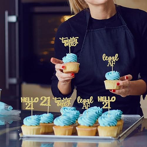 Miniatura 21 de Gyufise 24 piezas de adornos dorados para cupcakes de 10.º cumpleaños con purpurina dorada de doble dígito Hello 10 Ten Cupcake Picks para fiesta