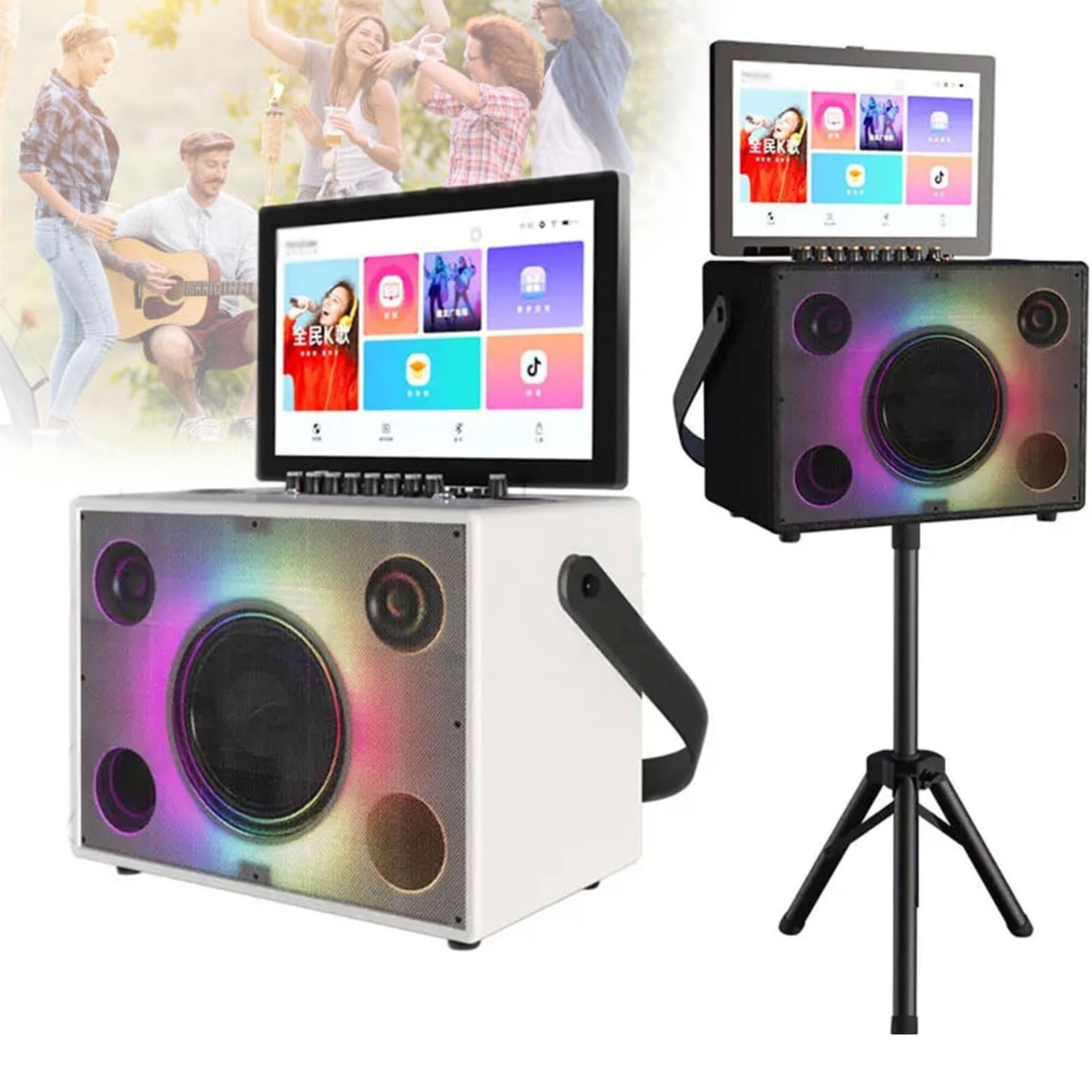 Dispositivo Karaoke Professionale, Altoparlante Karaoke Senza Fili con Touch Screen da 14,1", Supporta il Controllo dell'App del Telefono e Schermo Rotante, Supporta il Doppio Design e Facile da Rip