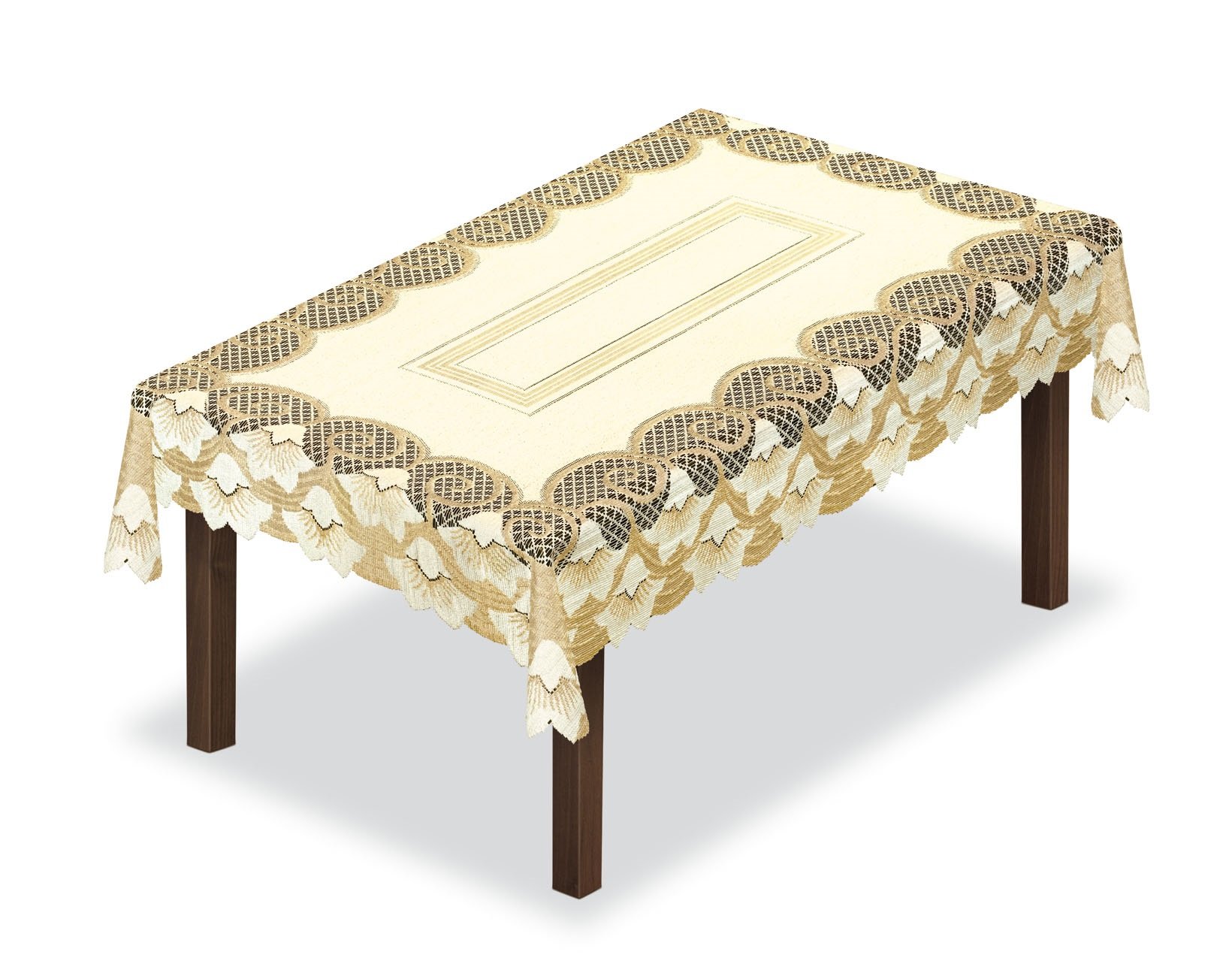 M-Decor Tablecloth lace large rectangular CREAM/DARK GOLD 150x300cm (59"x118")
