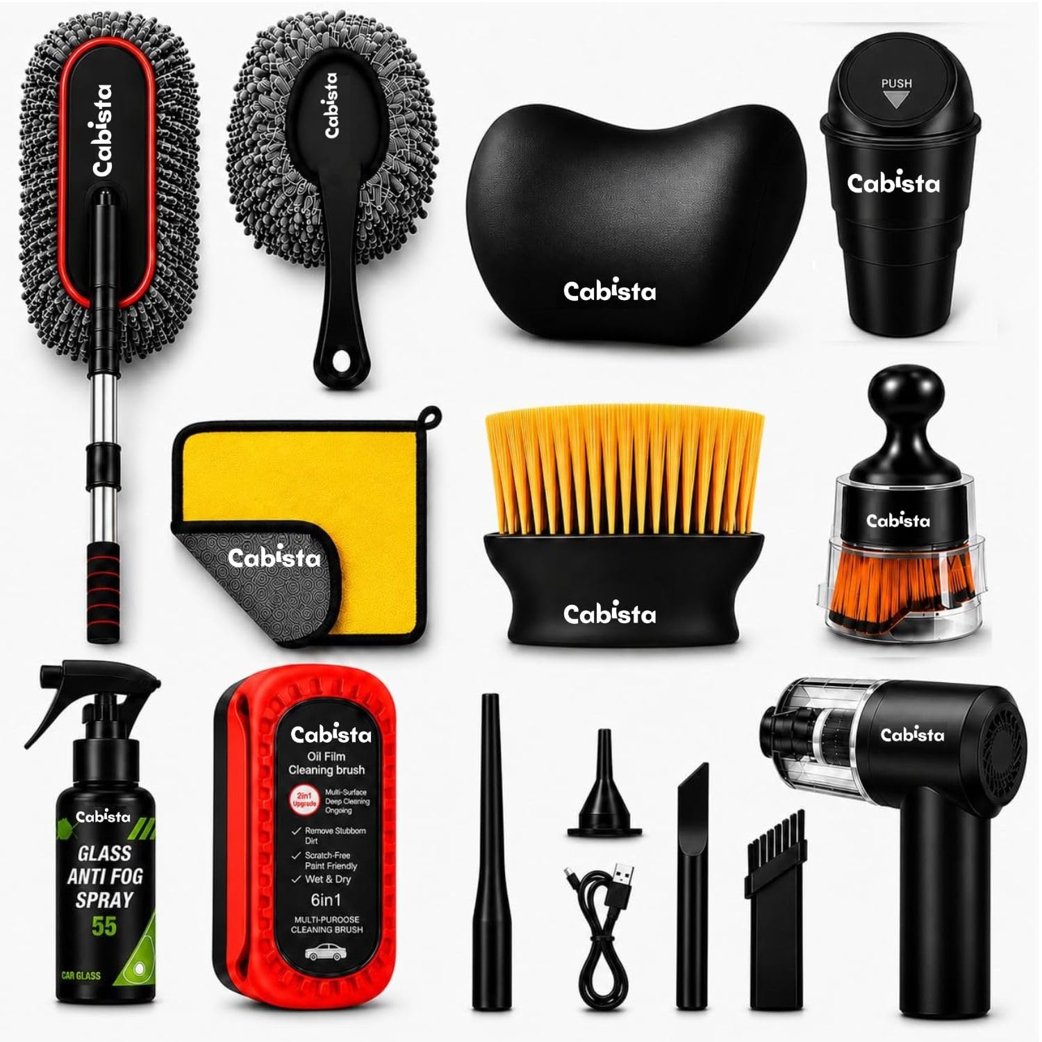 10 PCS Car Cleaning Kit Combo with Portable Car Vacuum Cleaner | Car Memory Foam Pillow with Car Dustbin, Detailing Brush, Microfiber Cloth, SUVs Cleaning Kit-image-31