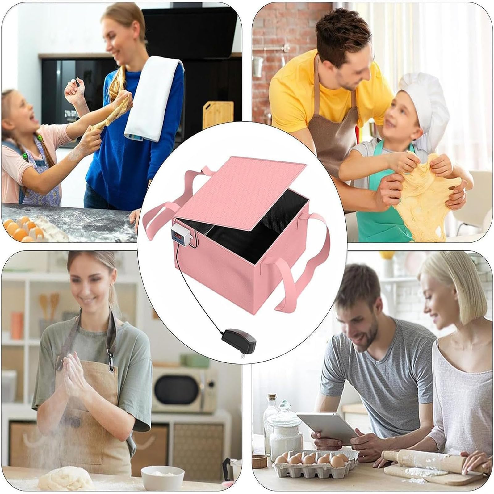 Versátil fermentador de Masa, fermentador de Masa con Calentador, Kit de Caja de fermentación de Masa para Pizza, Accesorios de fermentación de Control de Temperatura para Hacer Pan, Yogur Pink