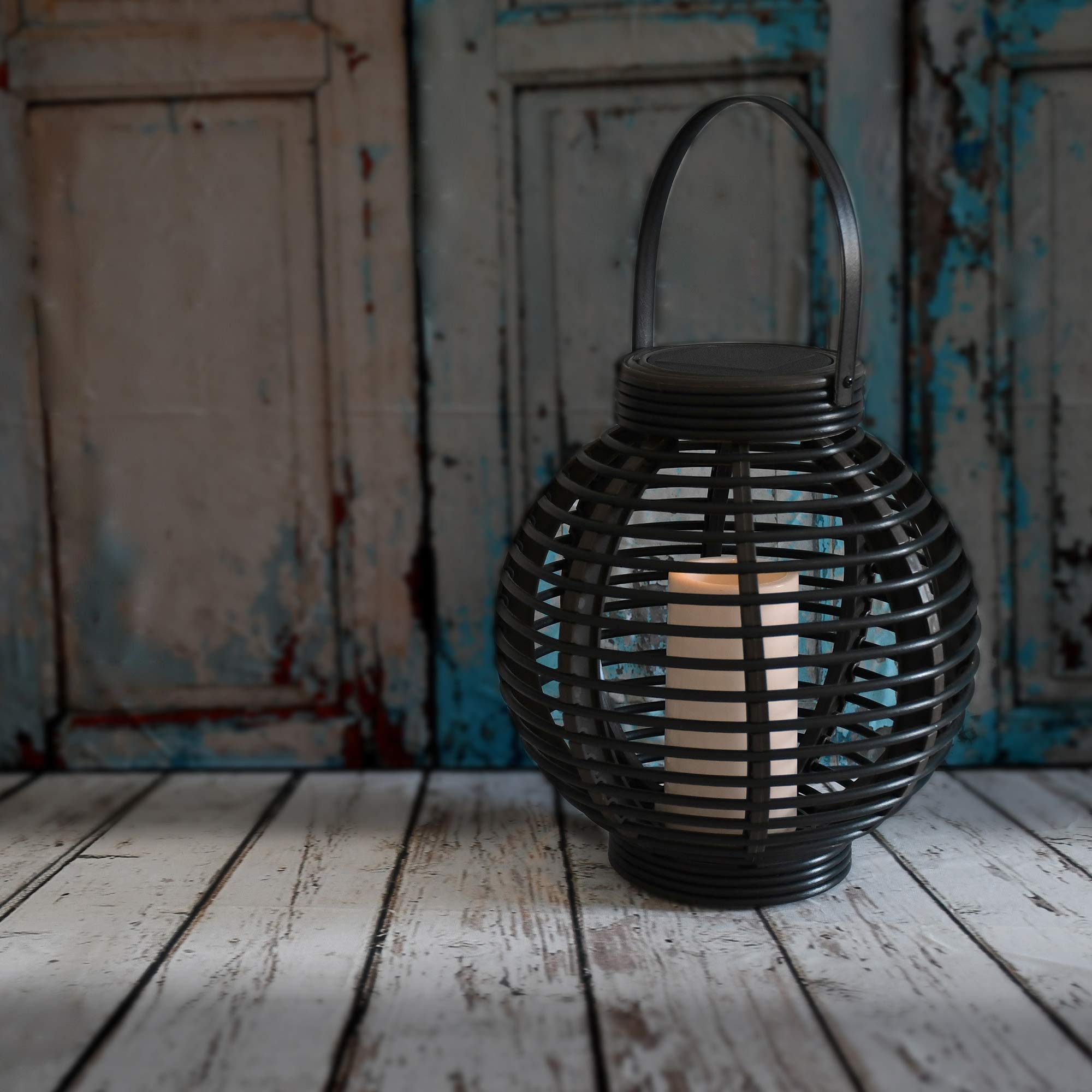 LumaBase Solar Powered Lantern with LED Candle, Black Basket