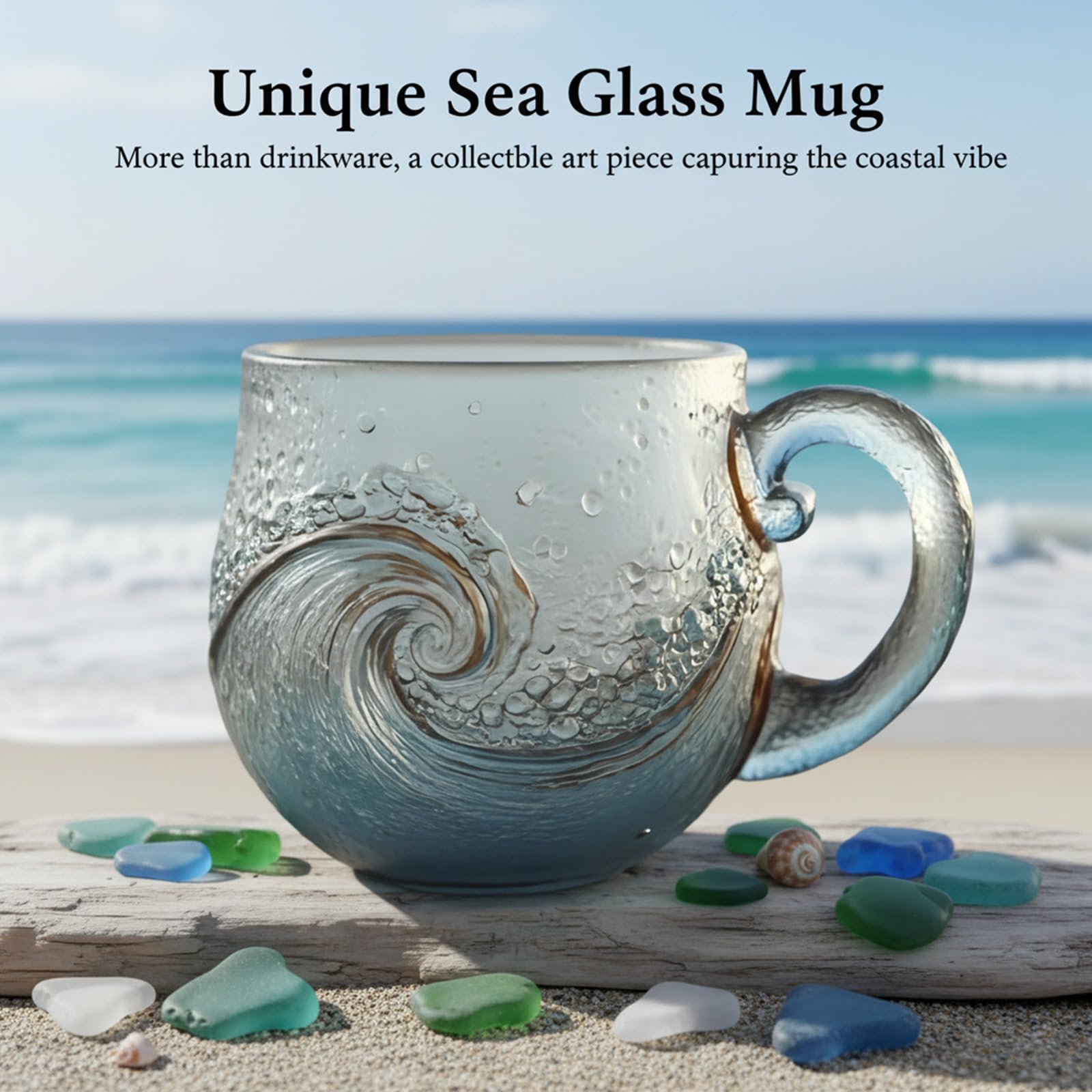 Sea Glass Wave Becher 300ml - Handgefertigte Meeresglas Tasse Für Kaffee & Tee