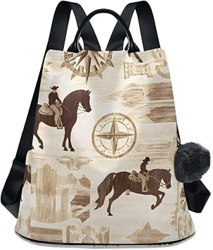 ALAZA Western Cowboy Desert Horse Aztec Equestrian Backpack Purse for Women Anti theft Casual Shoulder Bag Fashion Back Pack Travel Handbag