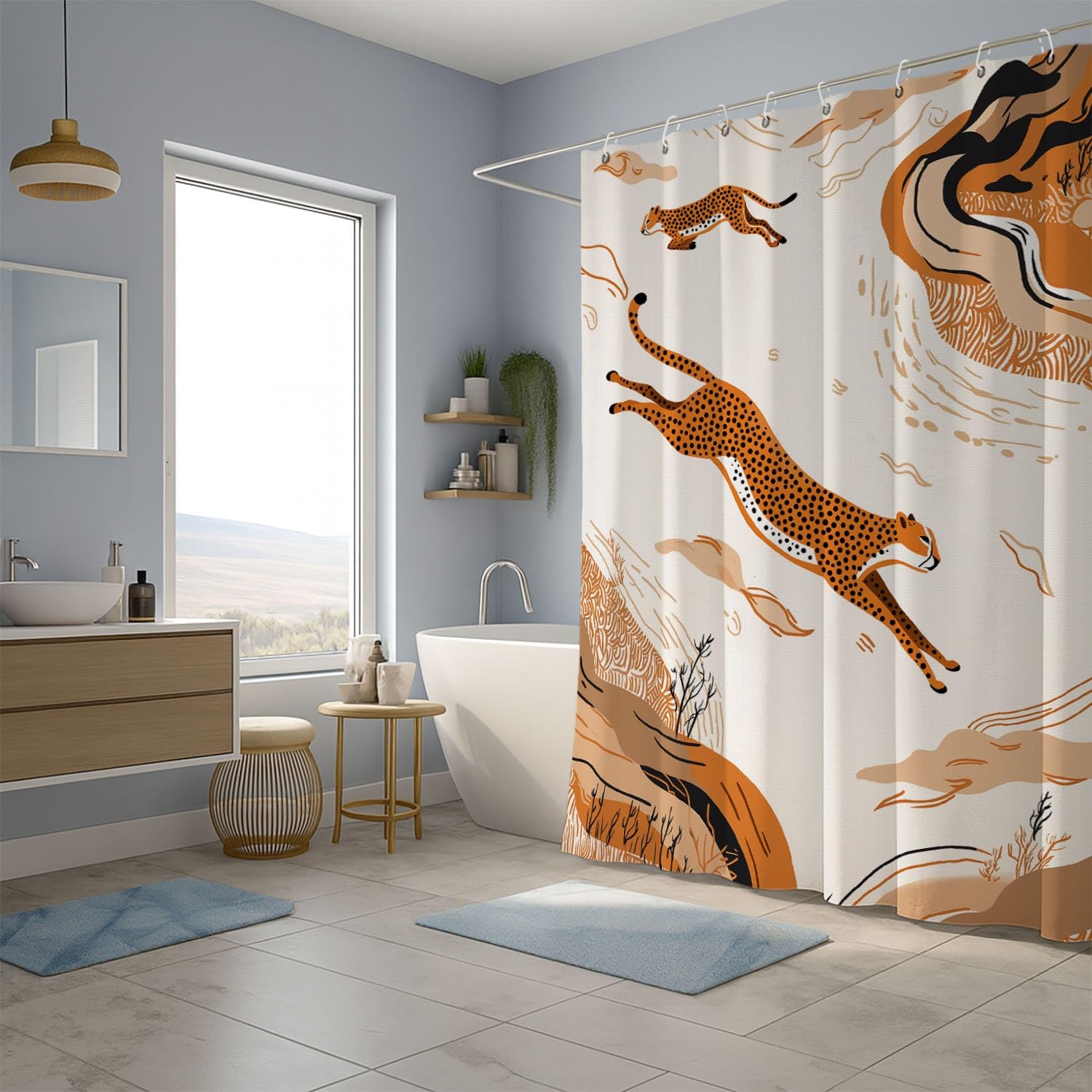 Generico Fantasia Tenda Da Doccia Astratto Animale Leopardo Bianco Marrone, Tenda Da Doccia Per Bagno, Vasca Da Bagno, Tenda In Poliestere Impermeabile Con Ganci In Plastica, 180 x 200 cm