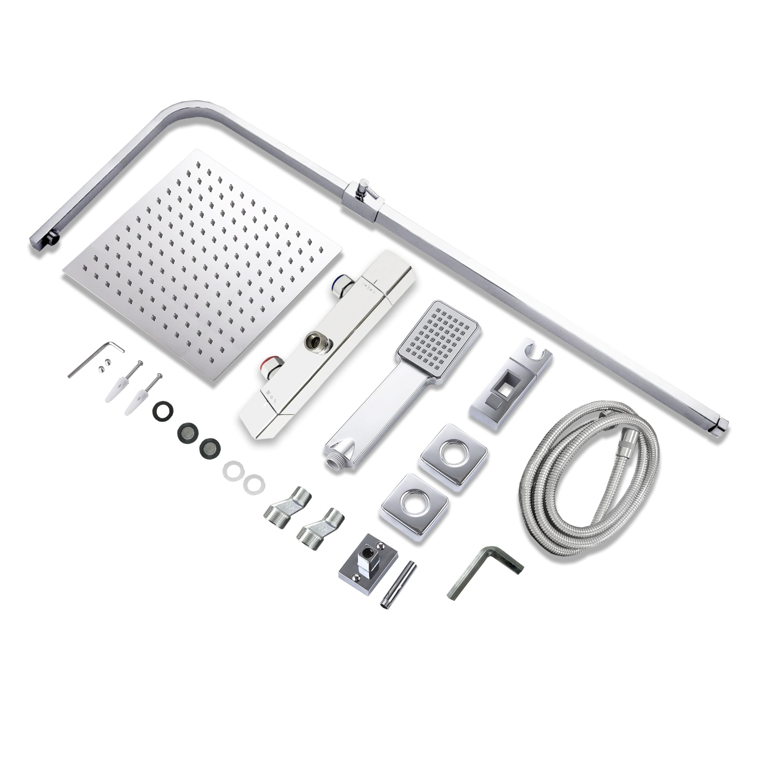 AICA Columna de Ducha Termostática Plata Brillante, 25x25cm Grande Rociador Superior Acero Inoxidable Diseño Sencillo para Baño