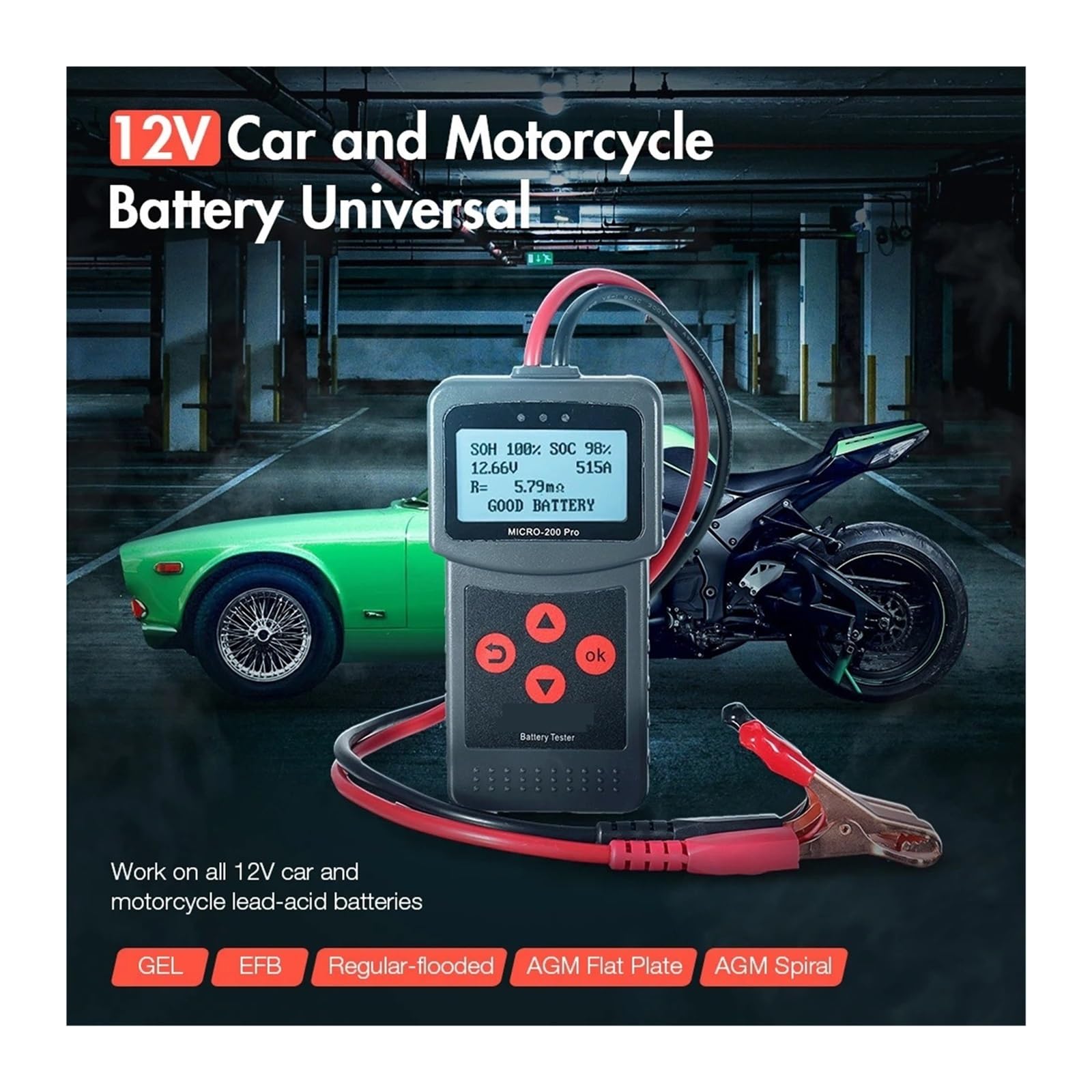Batterie-Belastungstester, 200 Pro 12 V Digitaler Autobatterietester 200Pro EFB Blei-Säure-Batterie Anlassen Ladediagnosetool