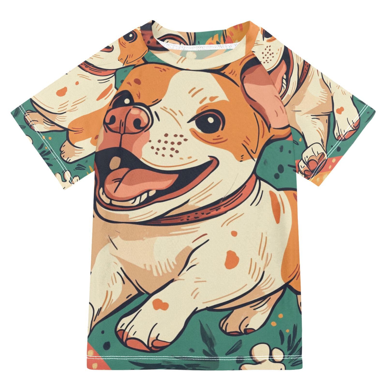 Jucciaco Boys Swimsuit Dog Cartoon Footprint Sunscreen Kids Sun Rashguard Short Sleeve T-Shirts Swimwear Sets UPF 50+ Multicoloured
