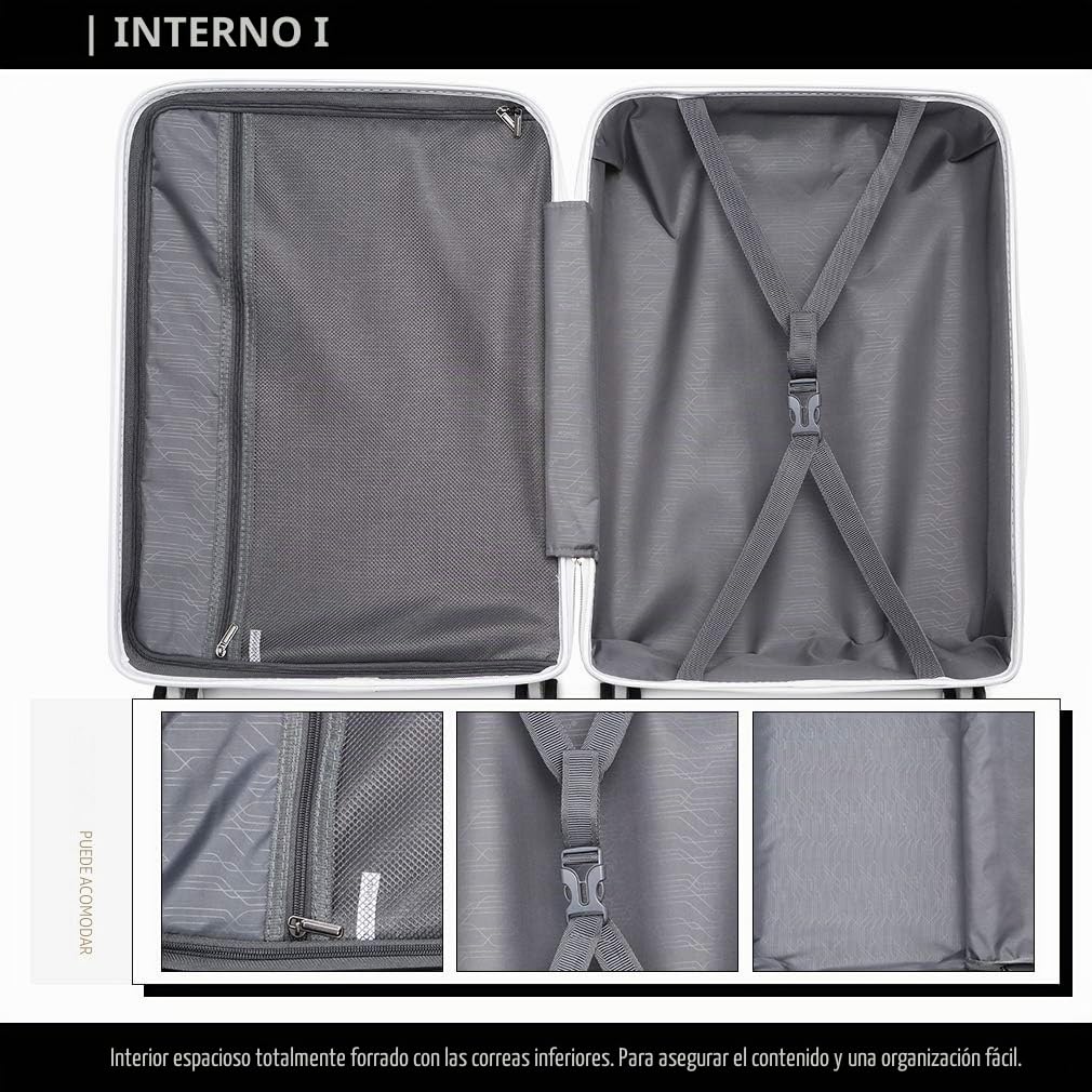 Kono Maletas de Viaje Cabina 4 Ruedas Equipaje de Mano Ligero de Polipropileno Maleta Mediana TSA con Cremallera Maletas Cabina Rígida 65CM 66L (Blanco)