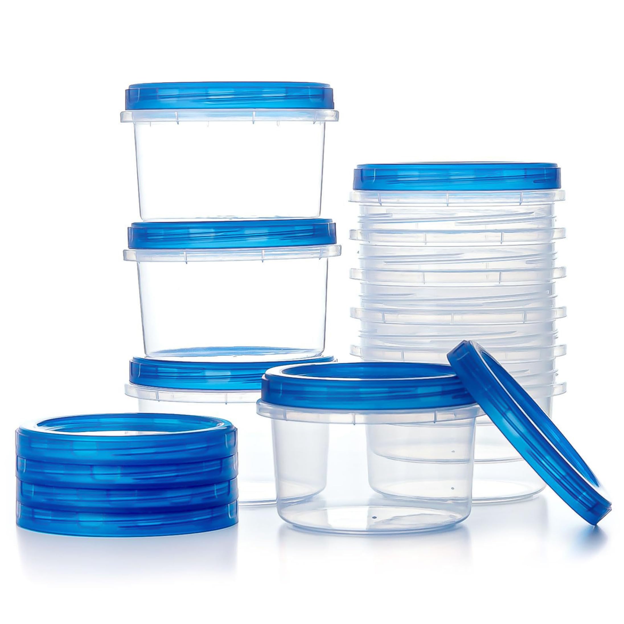 Xdyyjrasa Leak-proof Twist Top Plastic Food Box 10 Pack 16oz Blue, Freezer Storage Containers with Lids Plastic Food Storage Containers