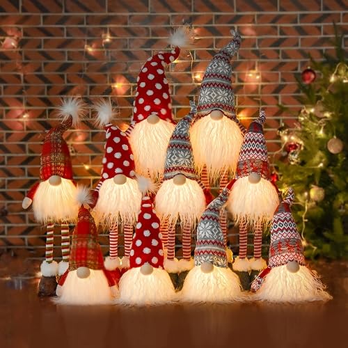 Miniatura 7 de Decoraciones de peluche de gnomo de Navidad recargables 2023 con luz y canción de Navidad, adornos de figura de Navidad hechos a mano, decoración