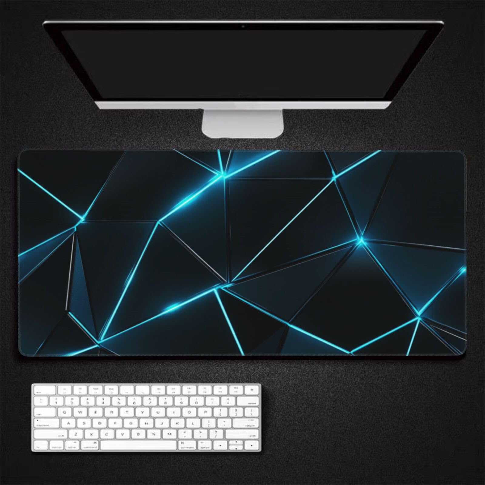 Tappetino Mouse XXL Grigio & Blu, 100 x 50 cm Tappetino da Scrivania G409 | Tappetino per Mouse, Base in Gomma Antiscivolo, Superficie Impermeabile, Bordi Cuciti, Tappetino Scrivania per Ufficio, Gioco