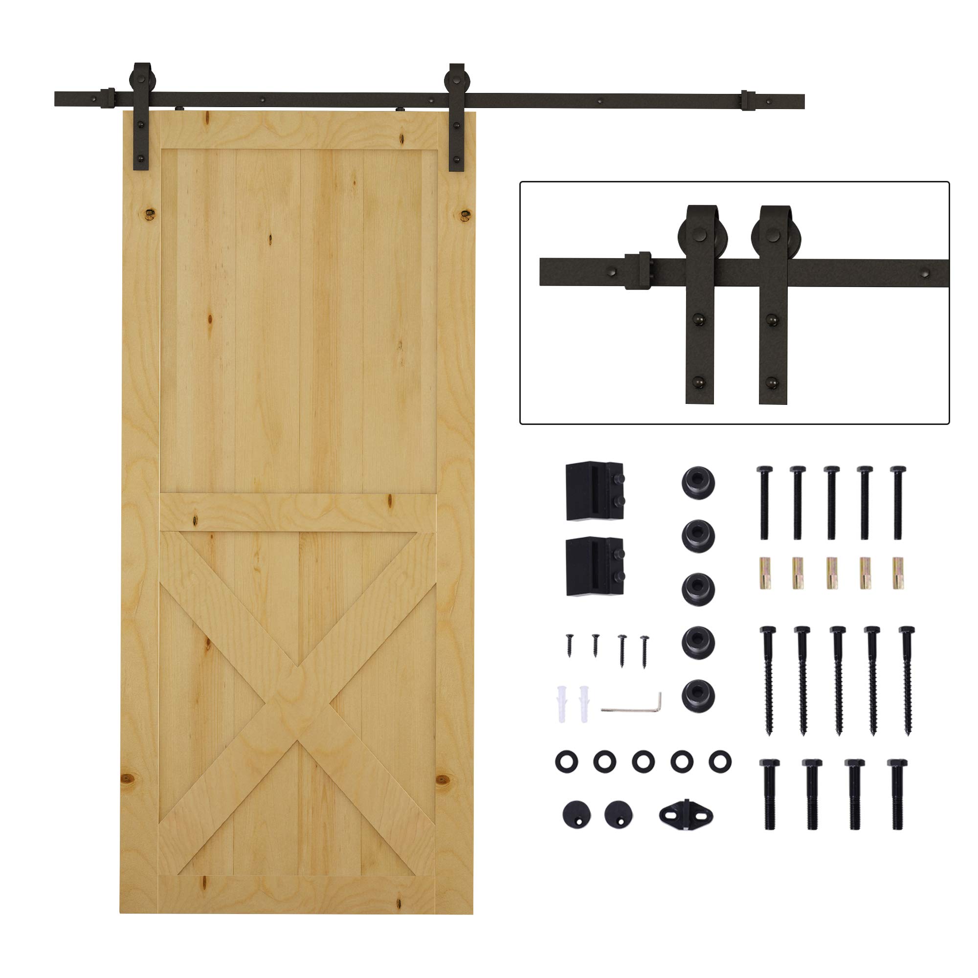 HOMCOM Juego de herrajes para puerta corredera 200 cm juego completo con rieles, rodillos, topes de riel, juego de tornillos para puerta, sistema de puerta corredera de acero al carbono negro