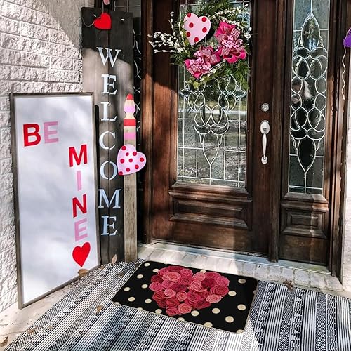 Miniatura 2 de CROWNED BEAUTY Tapete para puerta delantera del día de San Valentín, de 17 x 29 pulgadas, para interiores y exteriores, diseño de lunares y