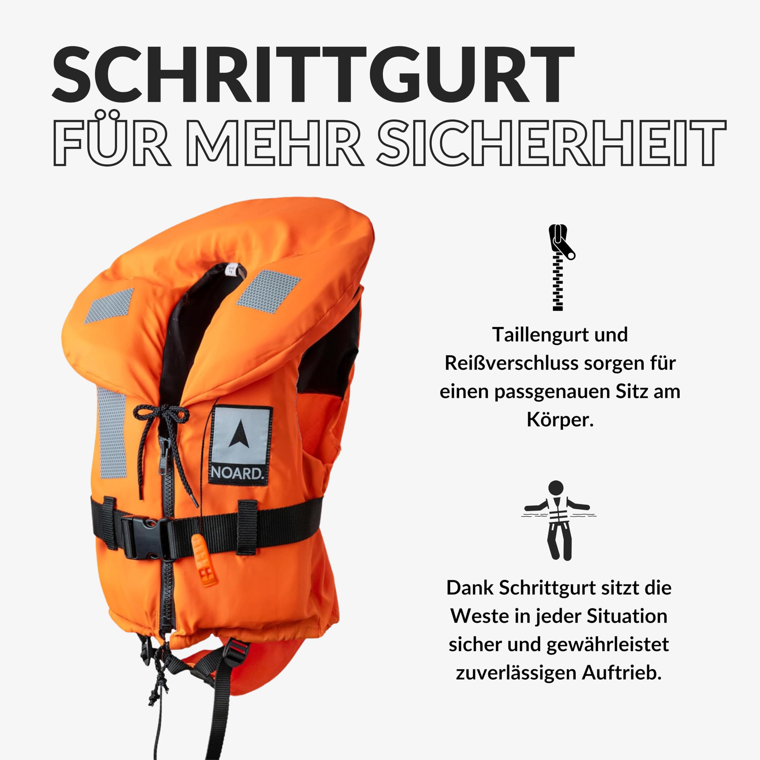 NOARD Rettungsweste Seaside Kinder & Erwachsene | 100N nach EN ISO 12402-4 | Schwimmweste & Auftriebsweste 15-120 kg | für Boot, Segeln & Wassersport | mit Signalpfeife & Solas-Reflektoren