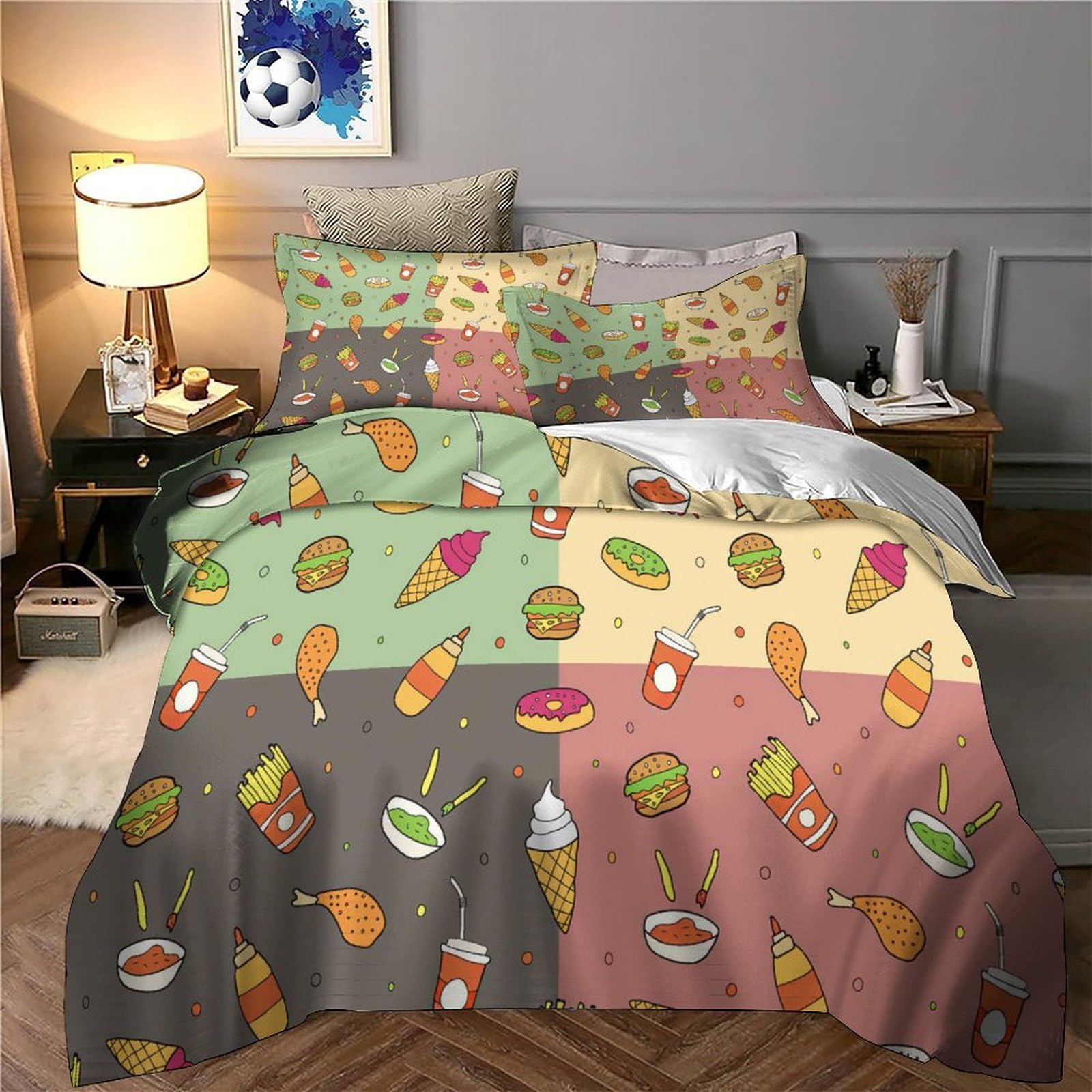 Juego de Funda Nórdica 3D Impresa Snacks Coloridos, Microfibra Suave Transpirable para Dormitorio Adultos Jóvenes Super King（260x220cm）