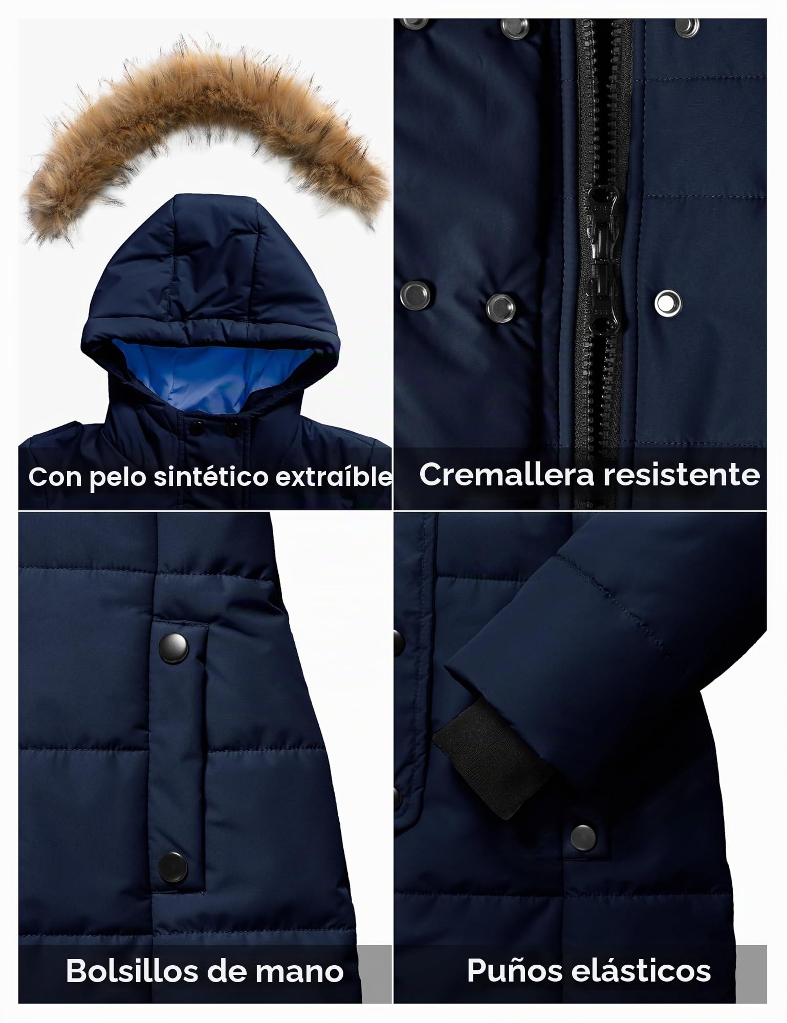 ZSHOW Abrigo Cálido Antiviento para Niña Largo Invierno Chaqueta Acolchada | Impermeable,Cortavientos,Capucha de Piel Sintética Desmontable,Bolsillos Térmicos,Cremallera Bidireccional,Primavera Otoño
