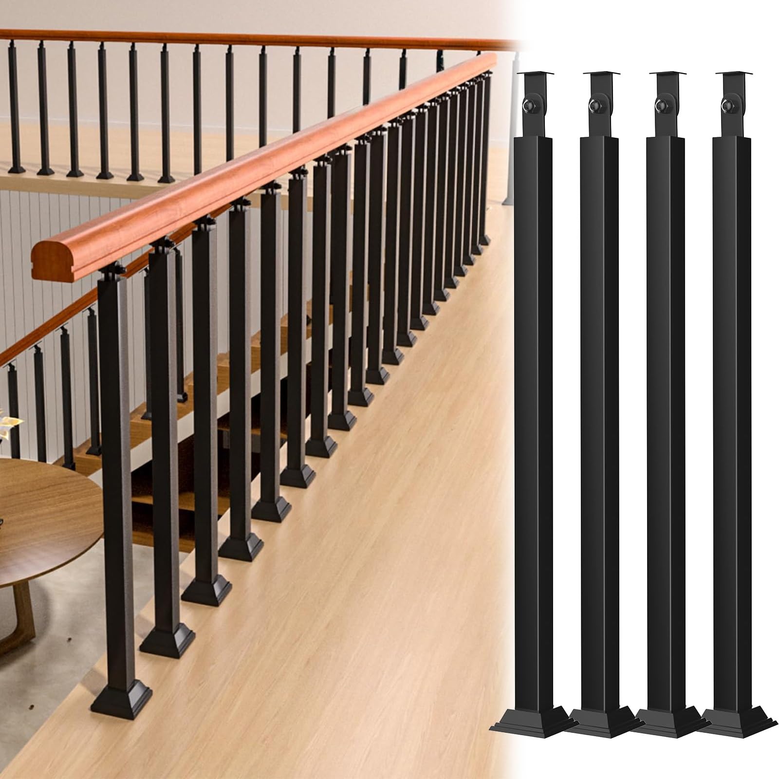 Balustres d'escalier métalliques 75 cm, lot de 4 barreaux carrés pour porche et jardin