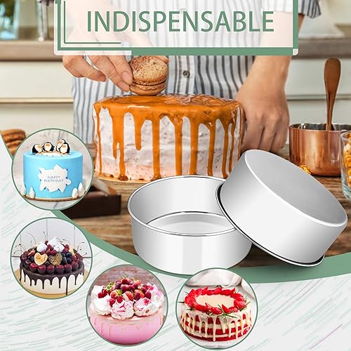 Miniatura 6 de E-far Moldes redondos de 9.5 x 3 pulgadas, molde de acero inoxidable para hornear pasteles profundos para cumpleaños, bodas, fiestas, tarta de queso