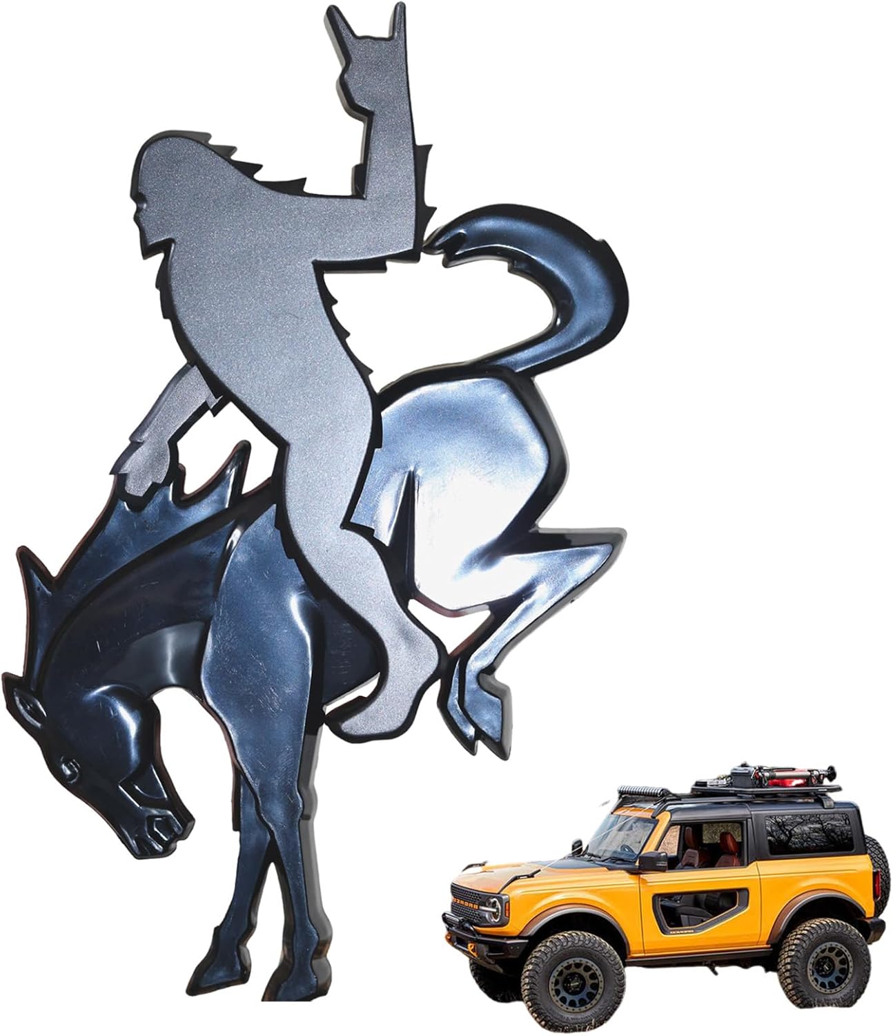 Bronco Sasquatch Emblem Overlay Decal, 3x4 Inch, Black Metallic, Weather-Resistant 3M Adhesive, 2021-2025 Models (Black Metallic, Sasquatch Riding Horse Set)