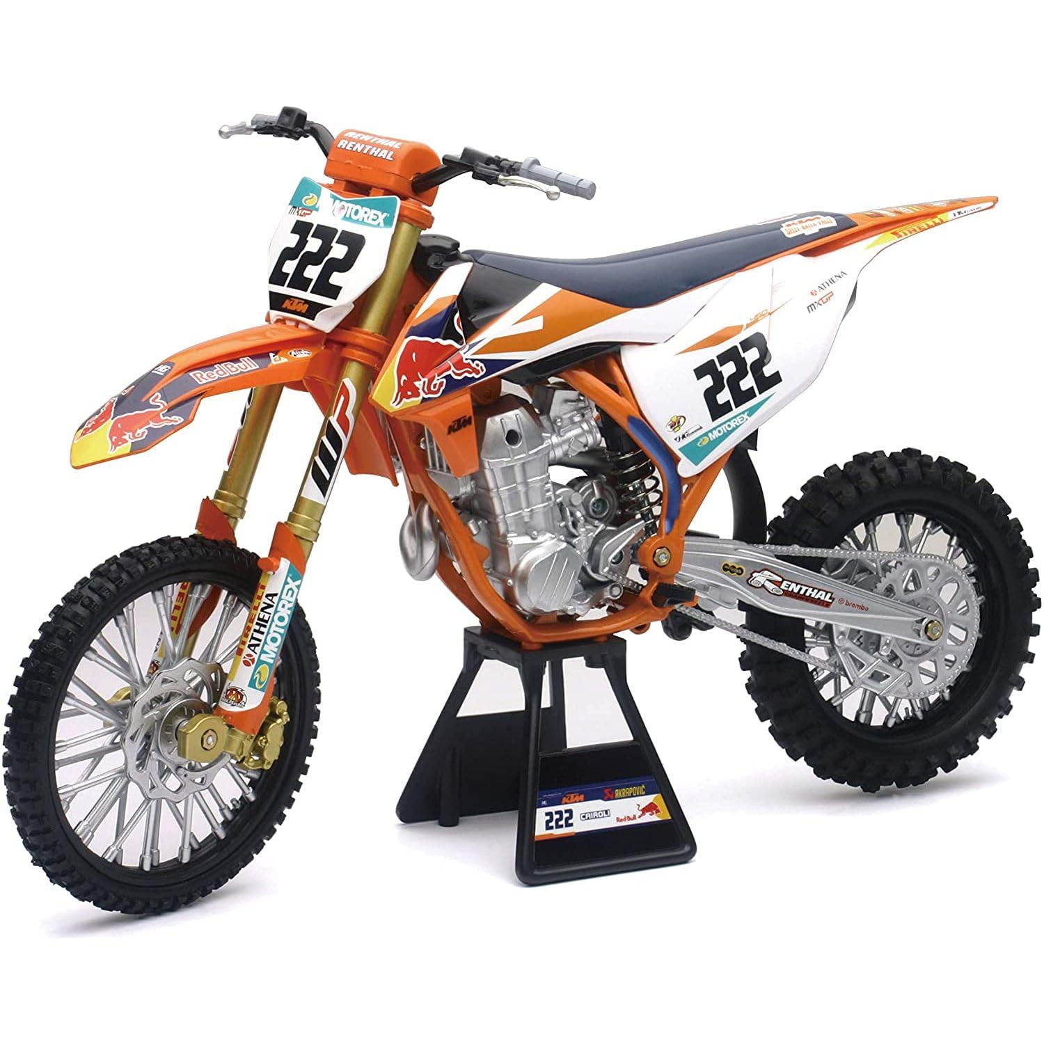 MODELLINO IN SCALA COMPATIBILE CON RED BULL KTM 450 SX-F N.222 TONY CAIROLI 1:6 NEW RAY NY49673