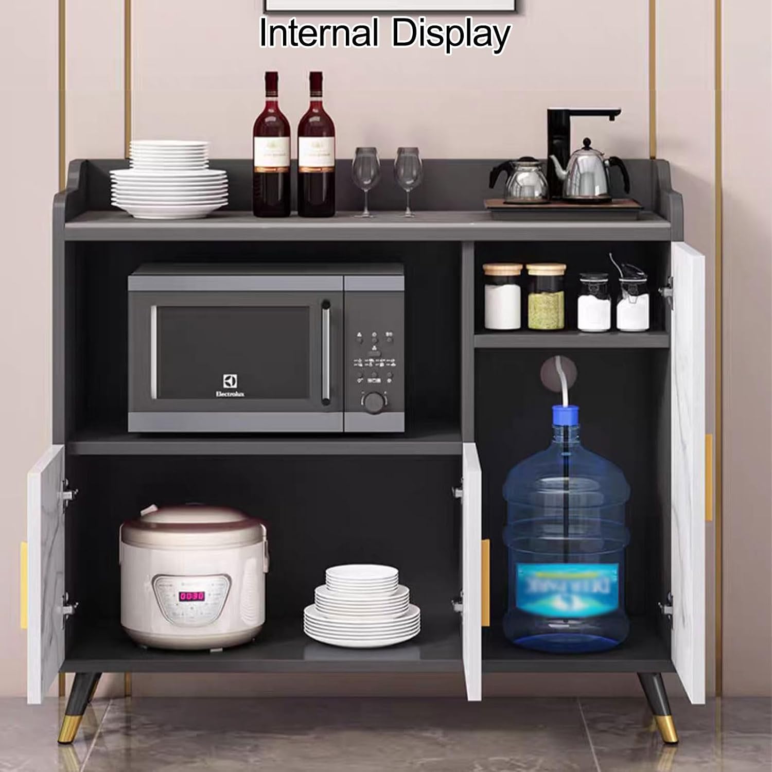 Sideboard Buffet, Wide Pantry Storage Cabinet, Tall Kitchen Storage Cabinet with Microwave Stand, Farmhouse Kitchen Hutch for Dining Room(60cm/23.6in)