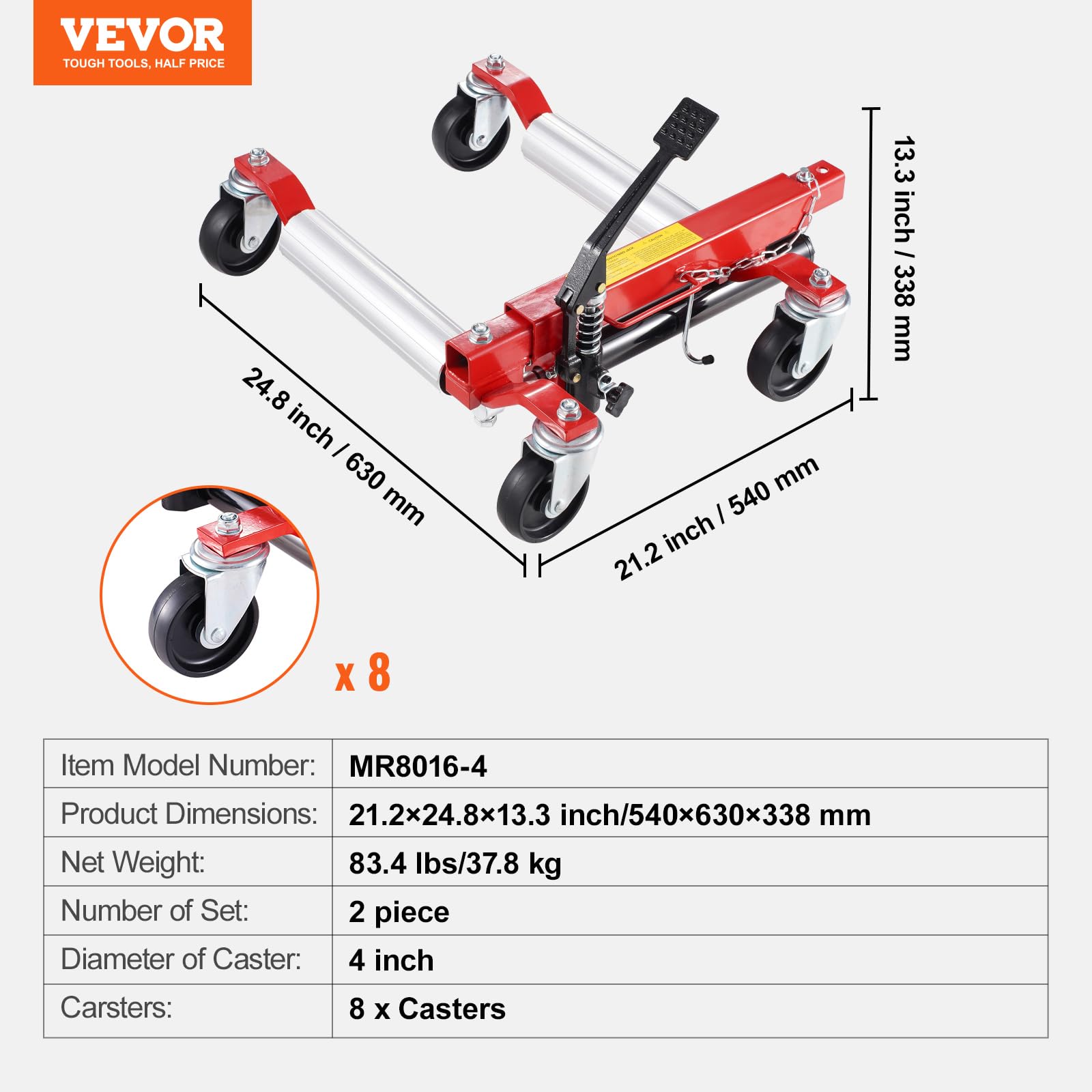 VEVOR Carro de Manipulación de Automóviles Carga de 680 kg 2 Piezas, Carro Hidráulico para Desplazamiento de Automóviles con Ruedas para Posicionamiento de Vehículos, Camiones, Remolques