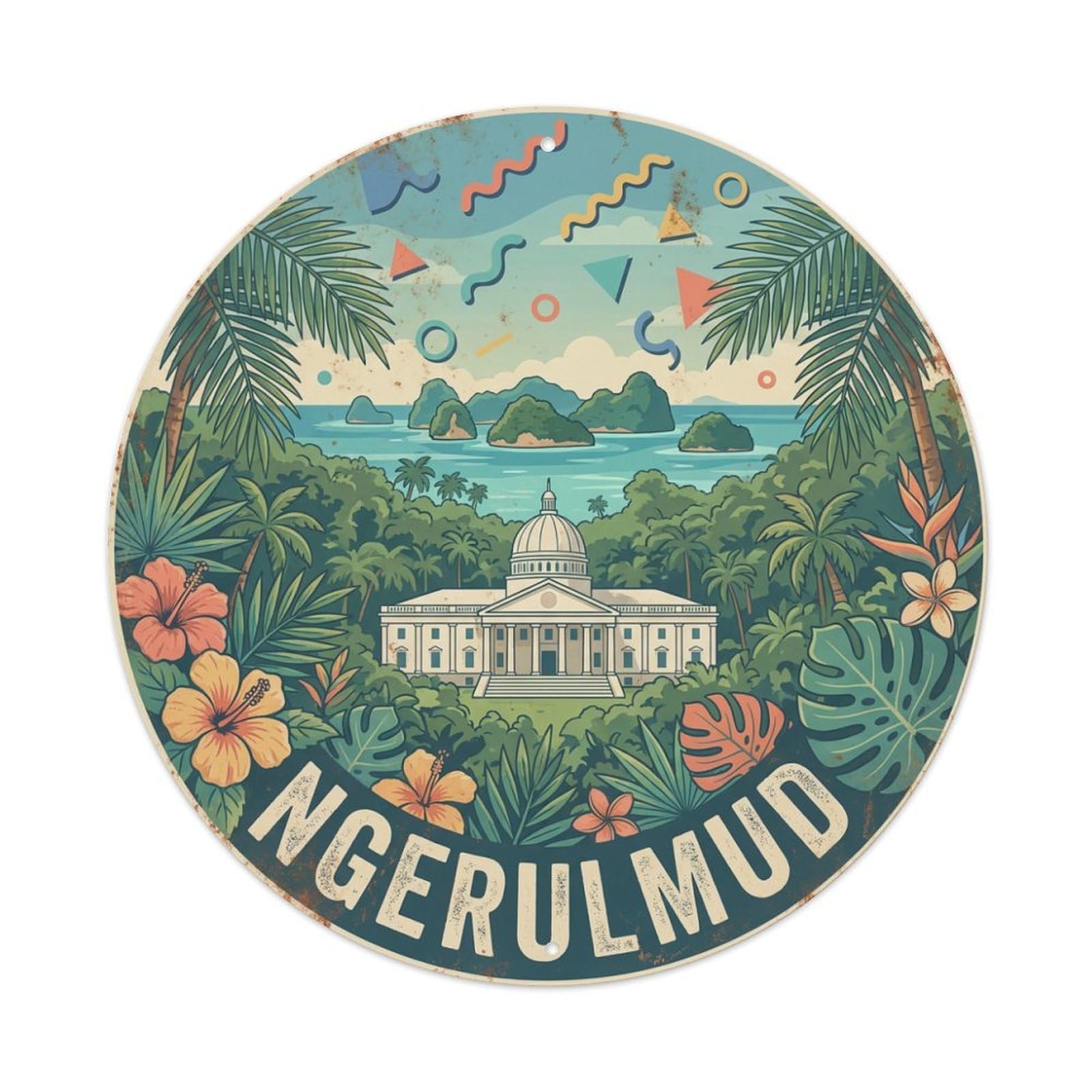 Vintage Travel Palau Ngerulmud Metal Tin Sign