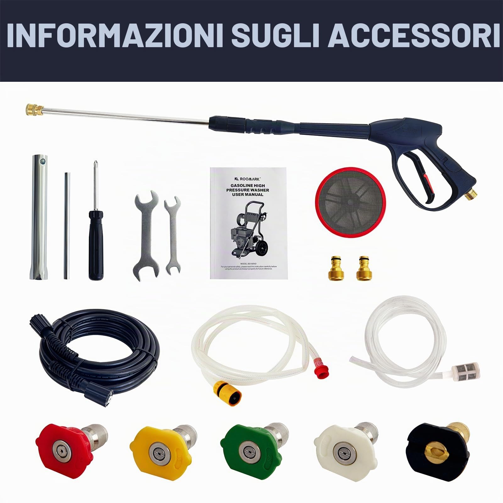 Idropulitrice professionale,max.248 bar pressione di lavoro, 590L/h, 210cc Gas Idropulitrice ad alta pressione commerciale con 8M Tubo flessibile & 5 ugelli,per giardino,cortile,veicolo