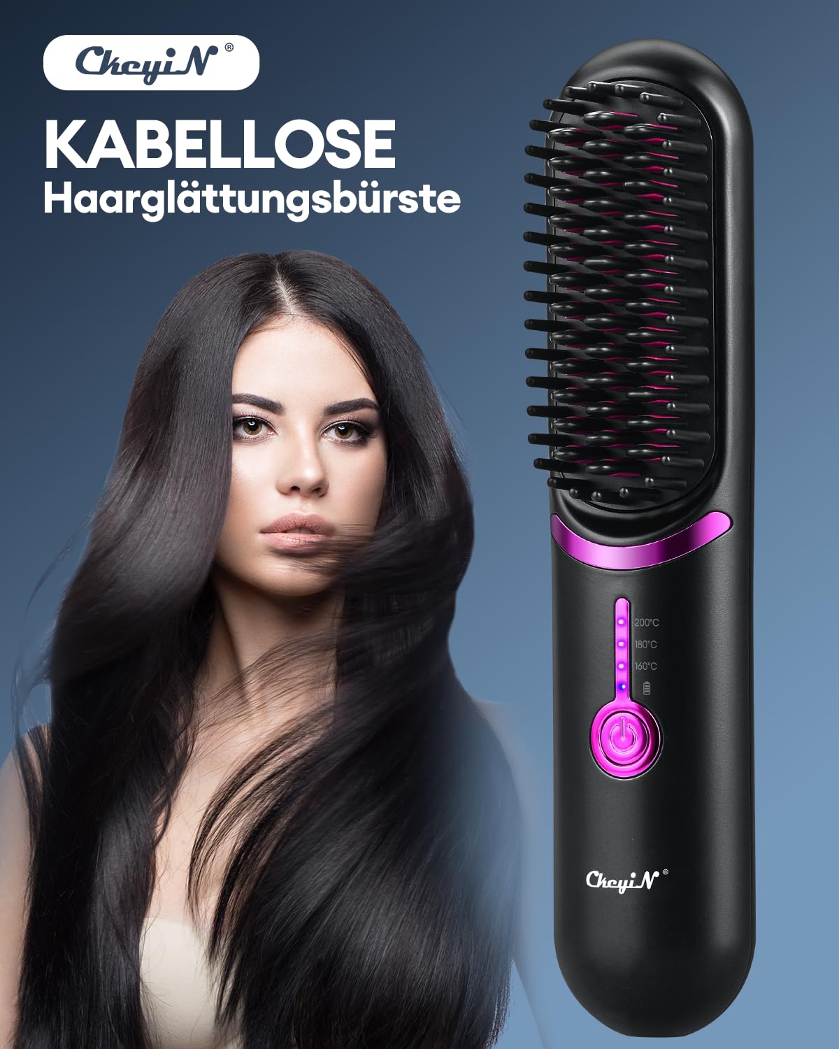 Cepillo Alisador Pelo, Hair Straightener Brush, Calentamiento Rápido, Protección Antiquemaduras, Anti Encrespamiento Mini cepillo alisador, plancha de pelo portátil para viajes