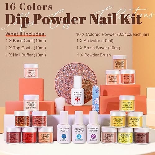 Miniatura 5 de LAVENDER VIOLETS Kit de iniciación de 22 piezas de polvo de inmersión para uñas, 16 colores de purpurina de Halloween, juego de líquido de inmersión