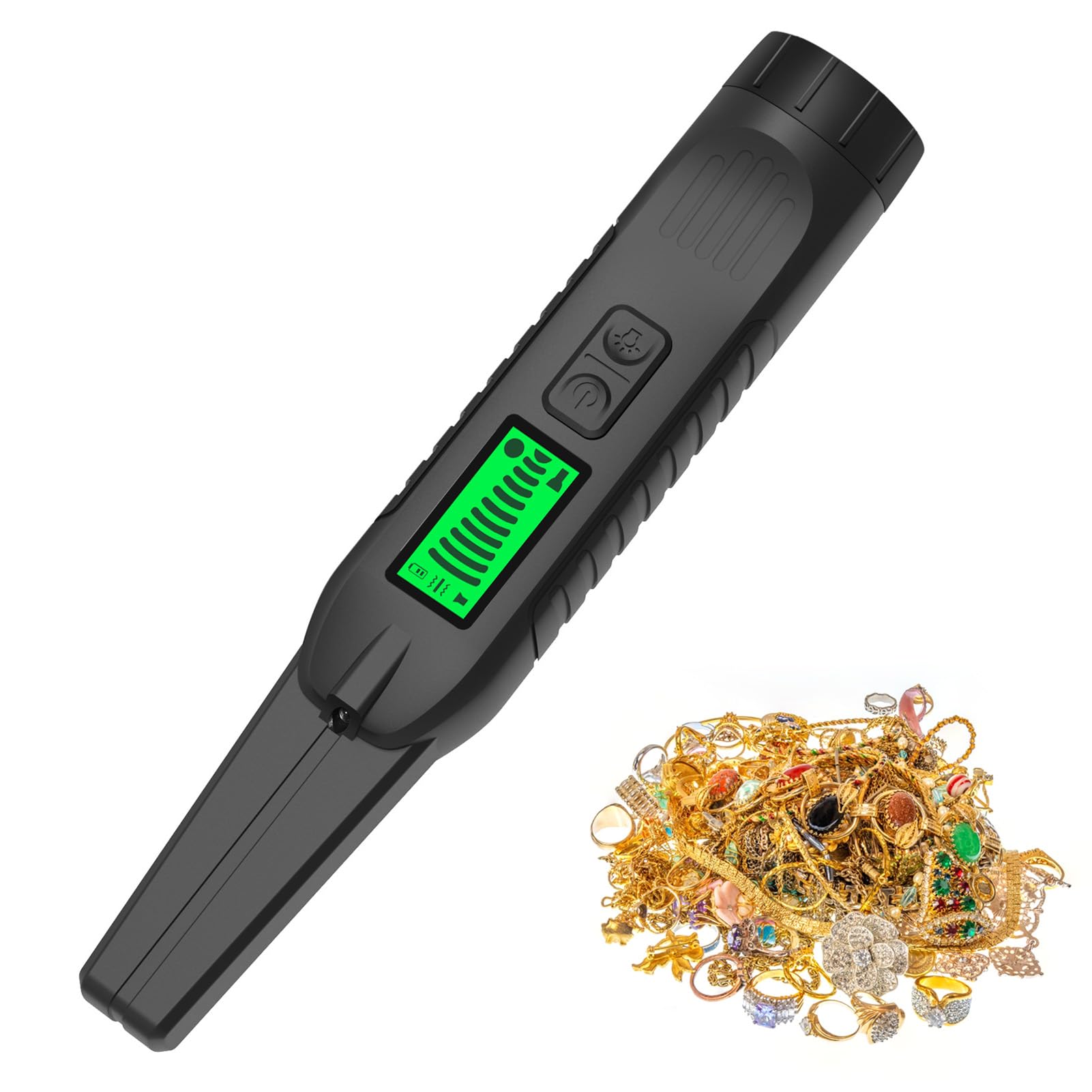 Matybobe Detector de Metales de Mano Varita Seguridad Pinpointer Pantalla LCD Detección 360 3 Modos Sensibilidad Ajustable Alarma Vibración con Linterna para Control Segu (Negra)