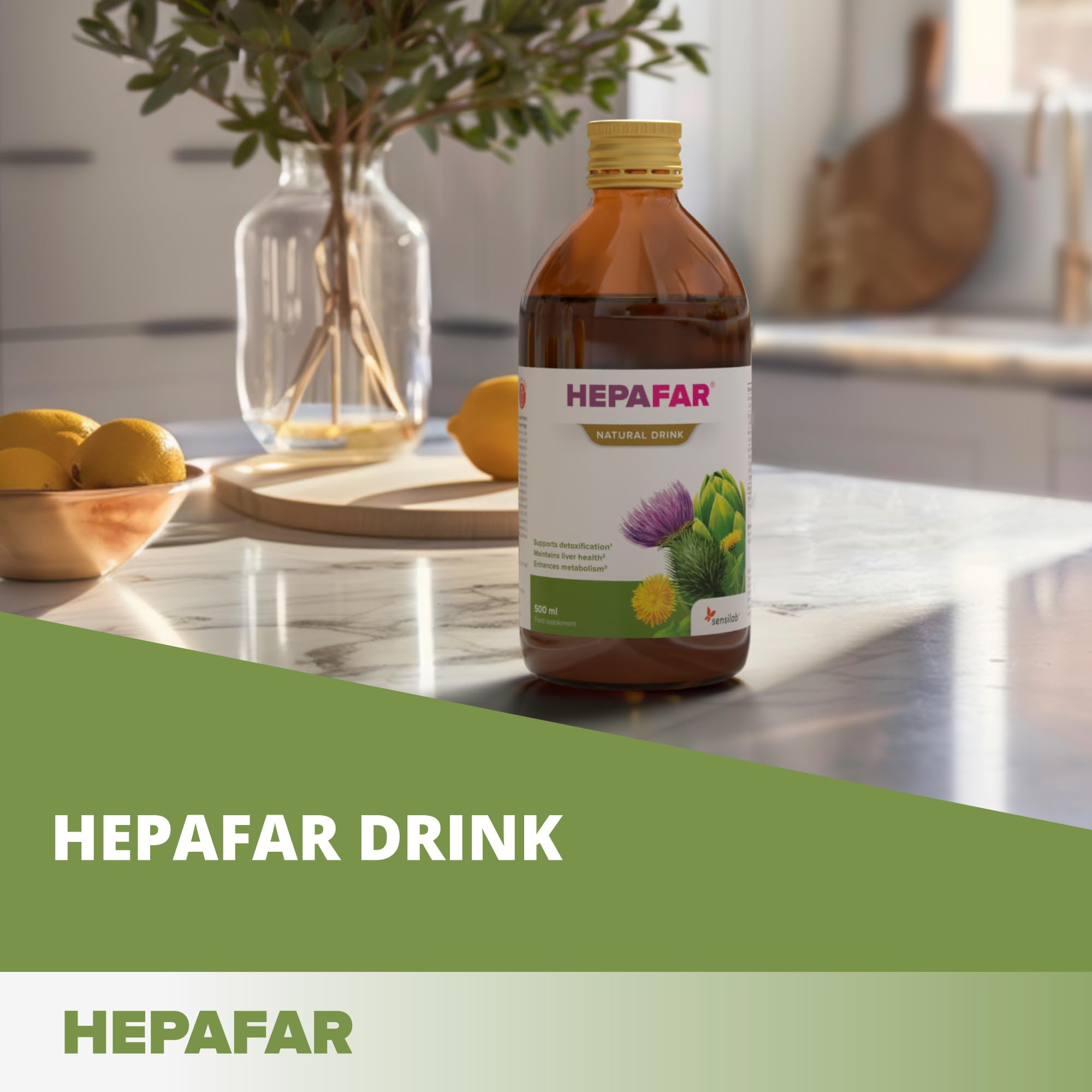 Hepafar Bevanda depurativa naturale per il Fegato - 2x 500 ml per 40 giorni - con Cardo Mariano, Tè verde, Manganese, Tarassaco e Carciofo - Depurazione naturale – Sensilab
