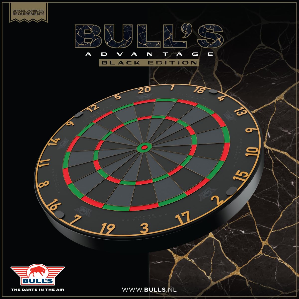 Bull's Advantage Black Dartboard – Offizielles Turnier Steeldart Board, Schwarzes Sisal Profi Dartboard, Ultra Haltbar