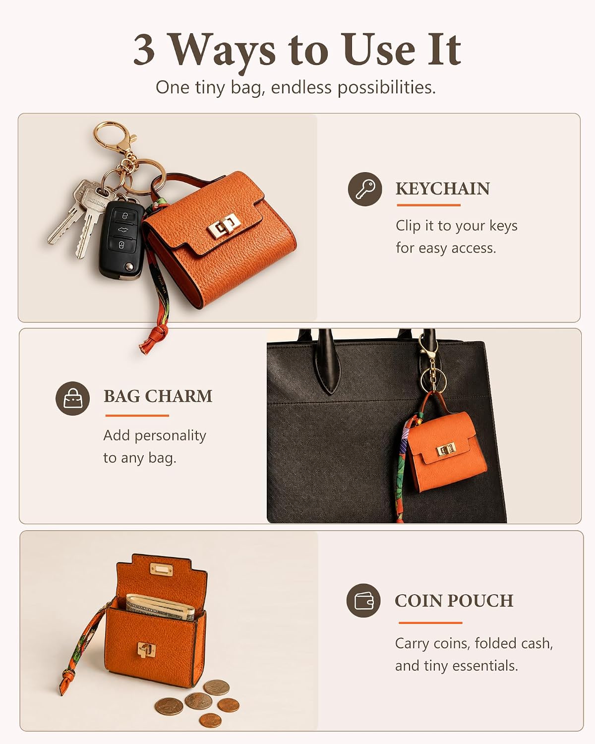 Wuflyover Mini Purse Keychain, Mini Bag Charm and Coin Purse for Women image 4