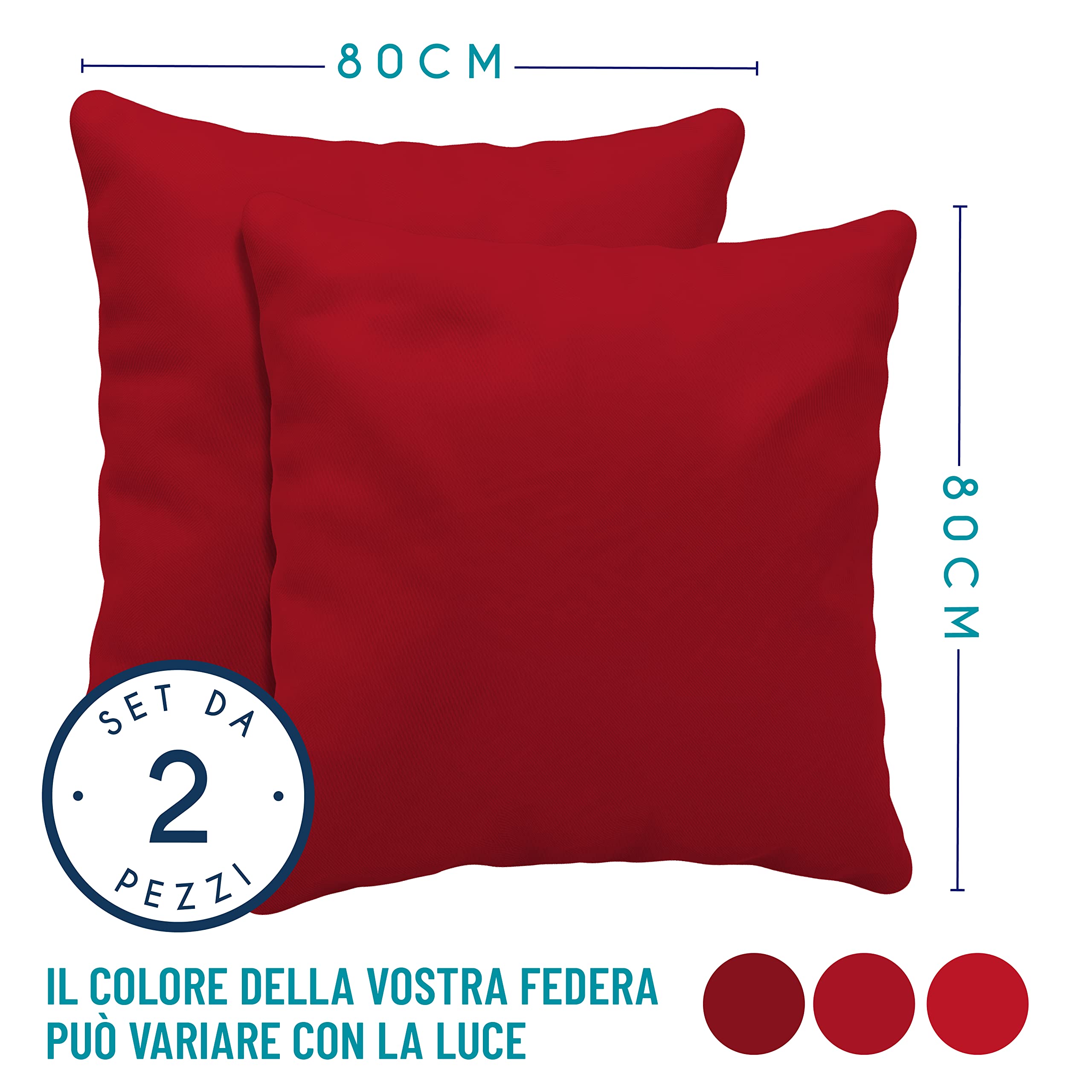 Dreamzie Federa Cuscino (Set di 2) - Rosso Cotone - Per i Cuscini 80 x 80 cm - 100% Jersey di Cotone - Federa da Cuscino - Copri Cuscino per Letto - Fodera Protezione per Cuscino