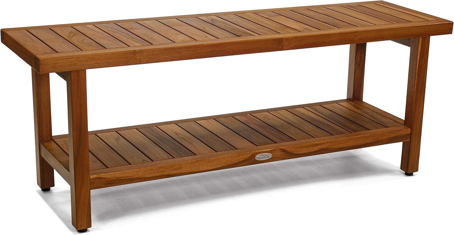 48" Spa Teak Shower Bench with Shelf Patio, Lawn & Garden