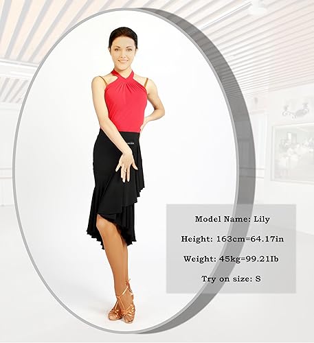 Miniatura 8 de G2022 Falda de diseño irregular con diseño de hoja de loto profesional de baile de salón latino