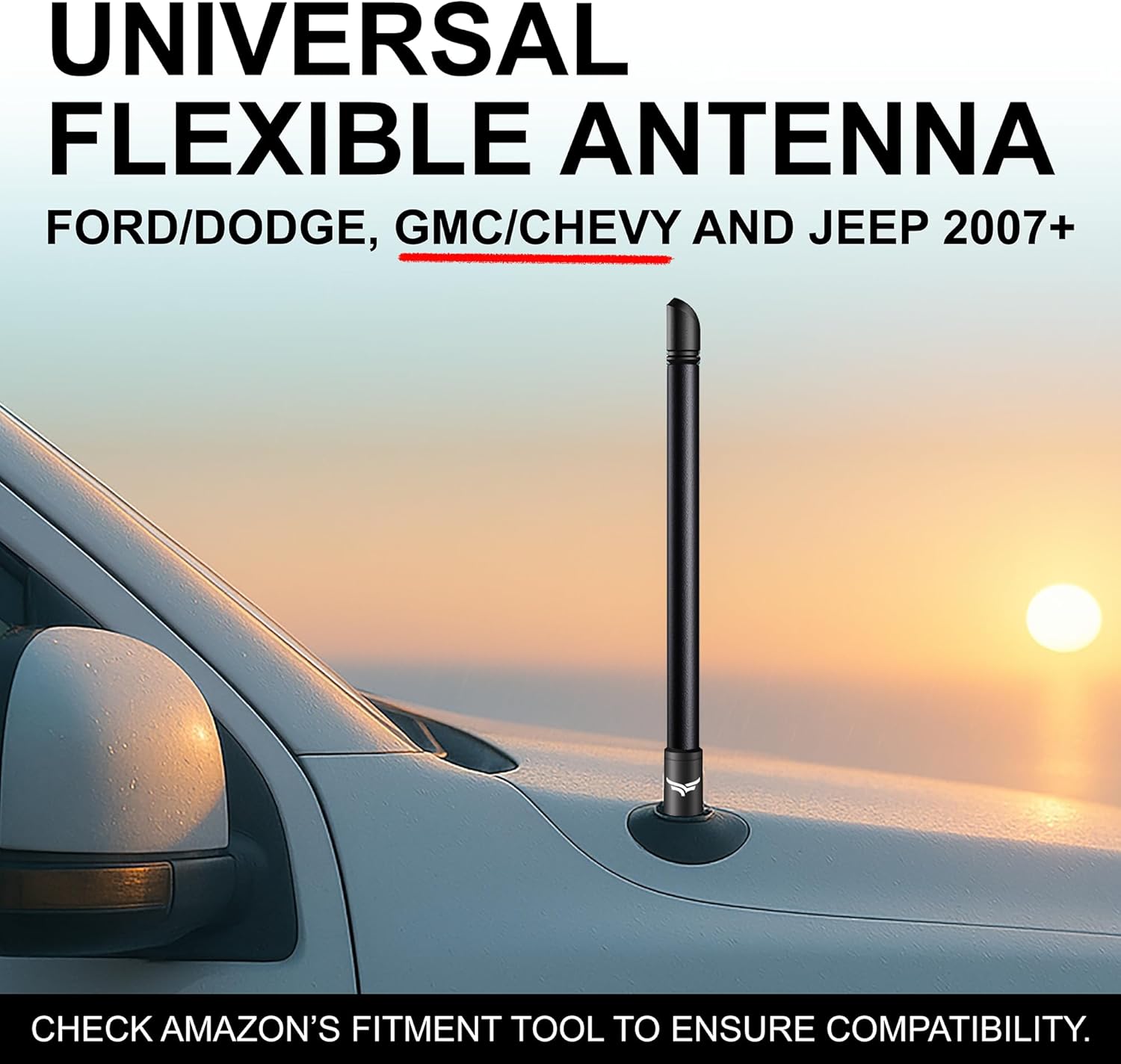 EcoAuto Truck Antenna for All Chevy & GMC Truck Model Years - Chevy Silverado 1500 Accessories (2014+) - Car Wash Safe Antenna for Truck - Chevy Colorado Accessories for Men - (12 Inch)