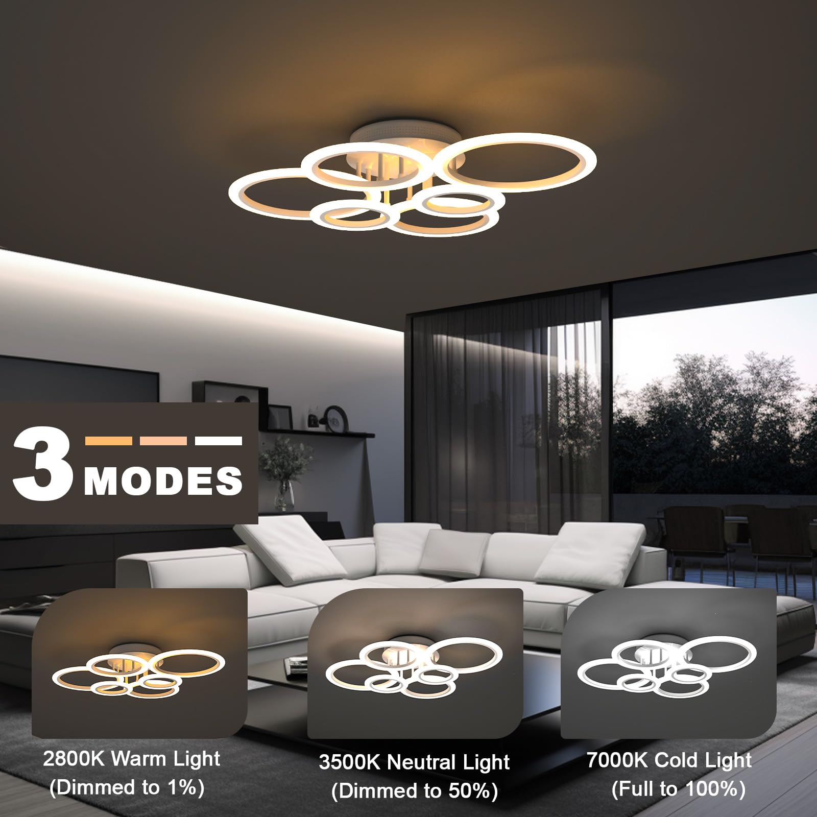 RUYI 72W Deckenlampe Wohnzimmer, Φ80cm Deckenleuchte Wohnzimmer mit Fernbedienung Farbwechsel 2800K-7000K Helligkeit Einstellbar mit Memory Funktion LED Wohnzimmerlampe Schlafzimmerlampe Küche
