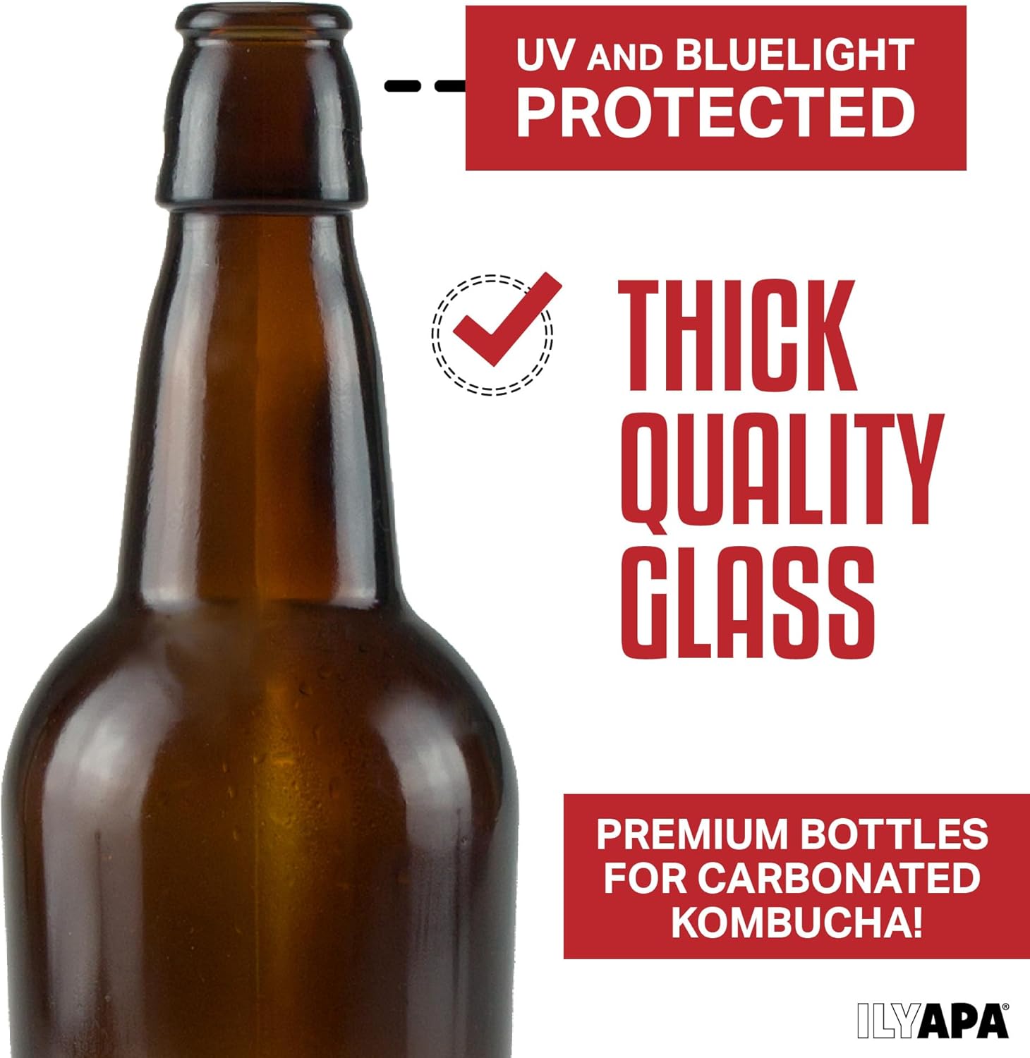 Ilyapa 16 Ounce Amber Swing Top Glass Bottles - 12 Pack Flip Top with Airtight Lid, for Home Brewing - Kombucha, Soda, Coquito, Kefir, Juice - Image 3