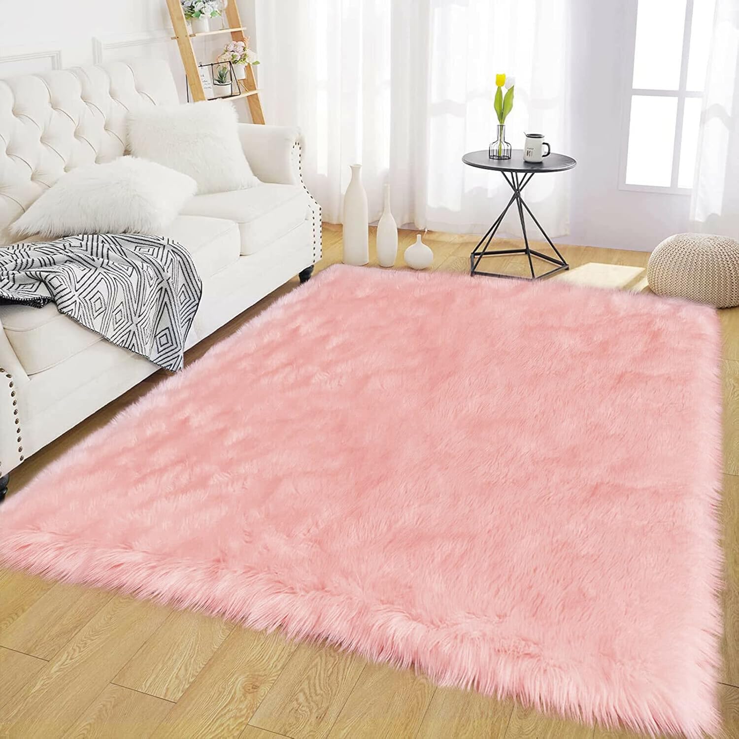 Latepis White Faux Fur Sheepskin Rug 4x6 for Living Room, Fuzzy Rugs Fluffy Washable Rug for Bedroom, Playroom, Luxury Room Decor, Rectangle