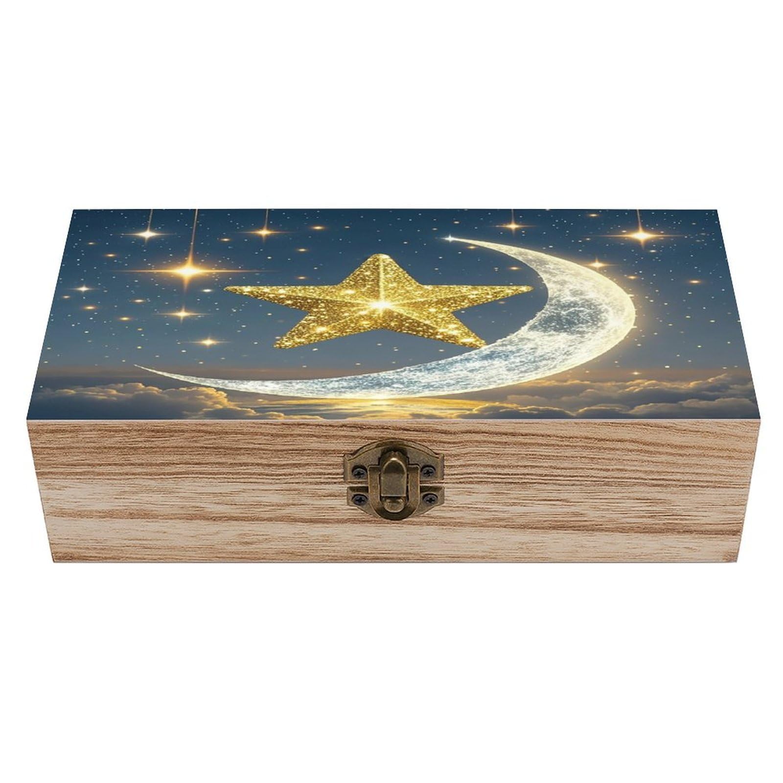 FekiLoot Golden Stars And Moon Wooden Storage Box Exquisite Wood Keepsake Box Vintage Wooden Gift Jewelry Case for Crafts And Photo Storage Boxes