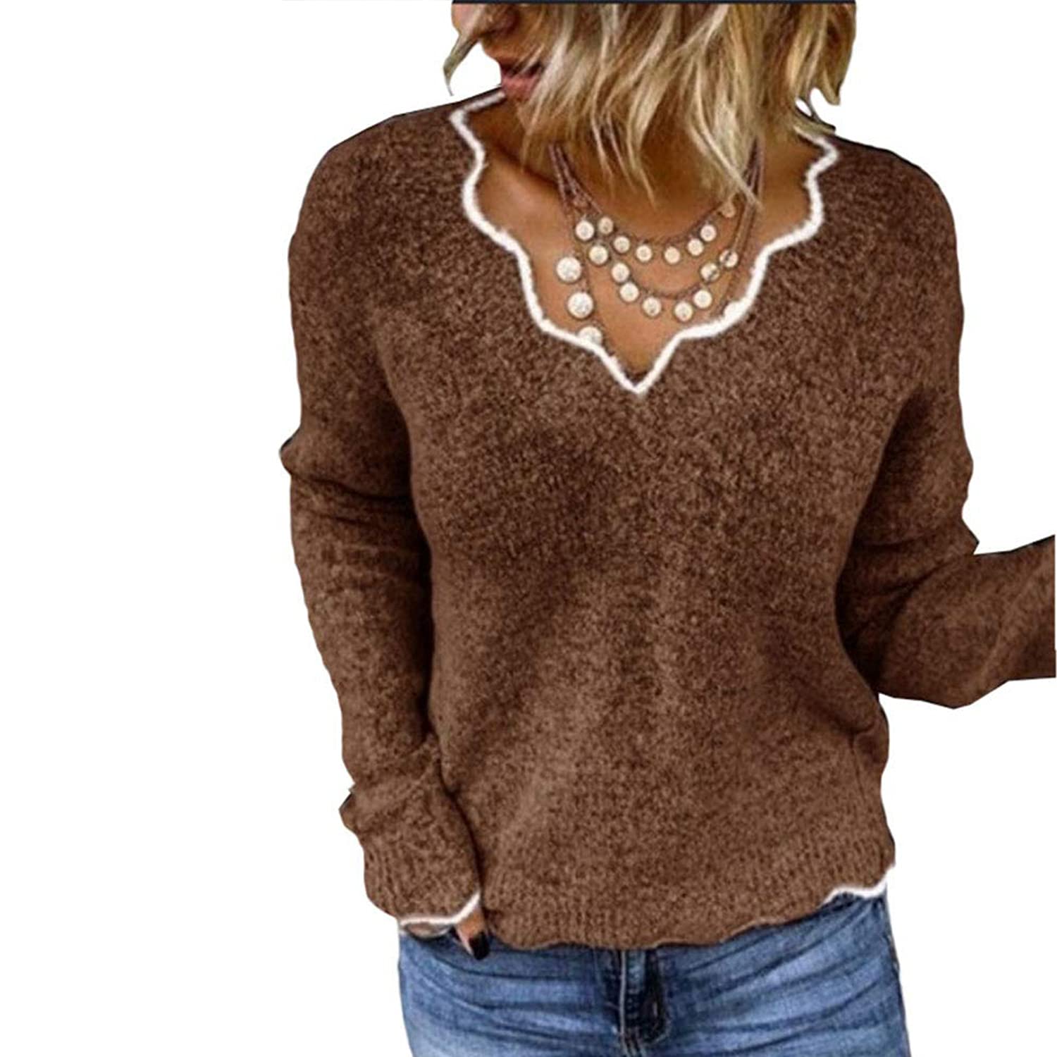 Maglione da donna alla moda, casual, sottile, a maniche lunghe, con scollo a V, lavorato a maglia, con cappuccio, verde, M