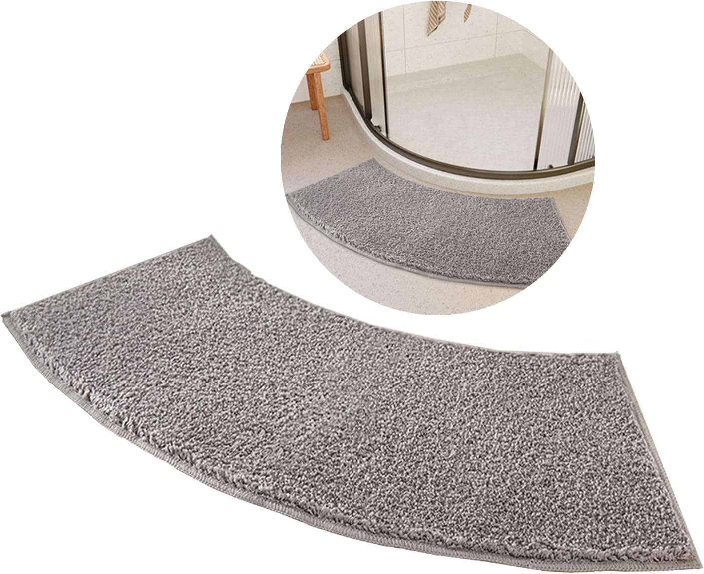 hujio Curved Shower Mat, Anti-Slip Bathroom Carpet Rugs Microfibre Corner Bath Tub Floor Fan-Shaped Foot Pads, Fluffy Washable, Soft Absorbent, for Circular Shower, 40x100cm(Color:Gray) JinDouYun