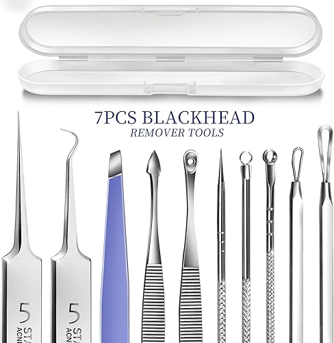 Miniatura 2 de Teenitor Kit de herramientas para reventar espinillas, herramientas de eliminación de puntos negros de grado quirúrgico, pinzas para el cabello