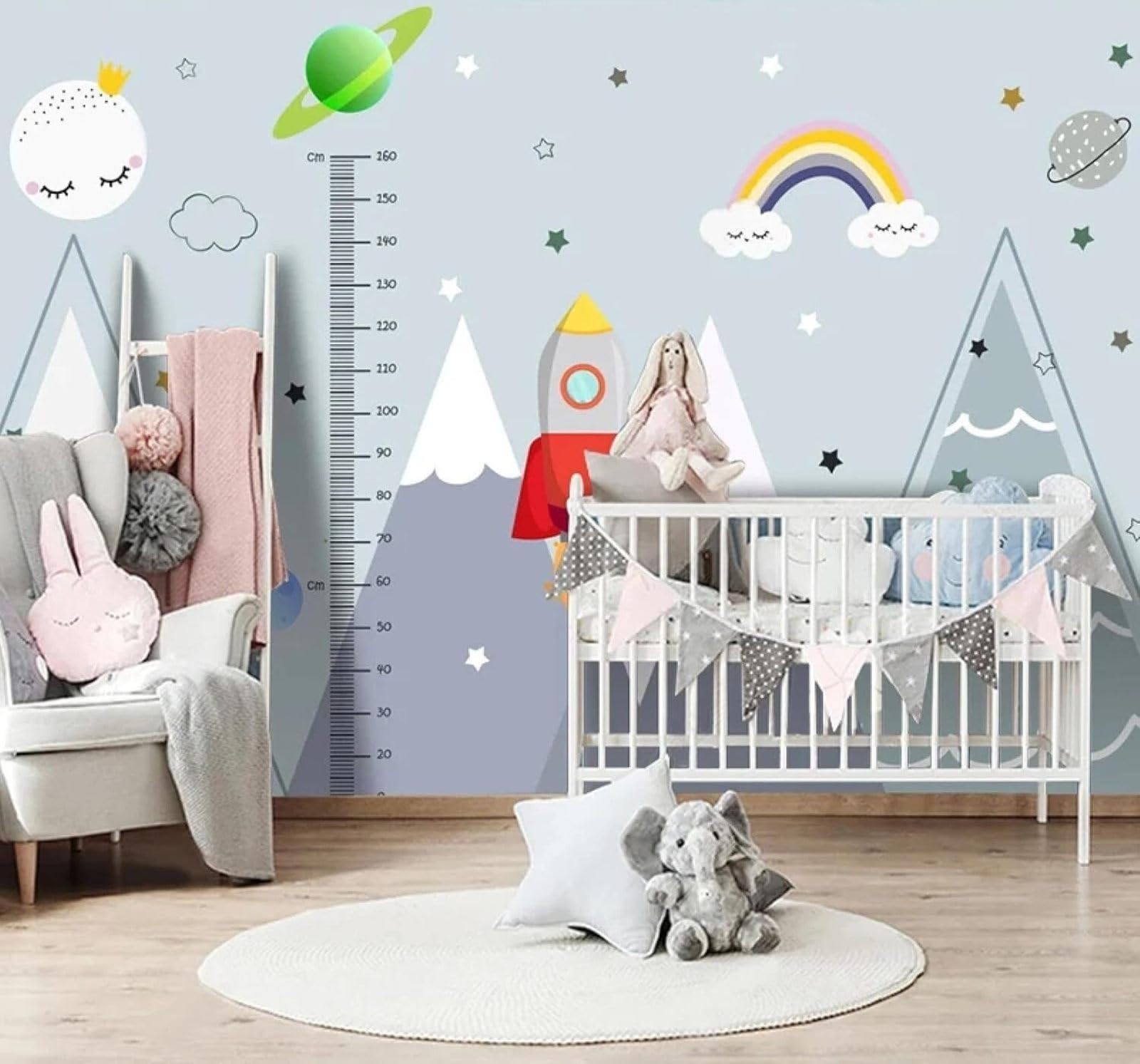 Tzxztt Hand Drawn Cartoon Rocket Space Rainbow Modern 3D Wallpaper Premium Textured Silk Neutral Tones Material Ideal for Living Room Bedroom-400cm×280cm