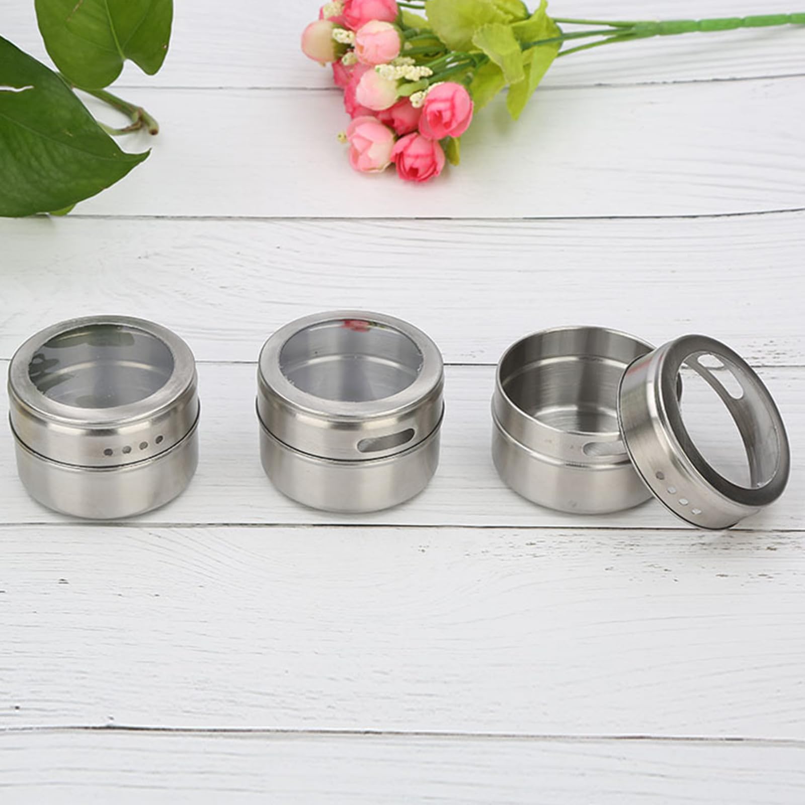 Gewürz und Gewürz Vorratsdosen Set mit Edelstahl Finish, transparenten Deckeln und Tablettboden für organisiertes Kochen auf der Arbeitsplatte und Sortieren Gegenstände Metallbehälter,