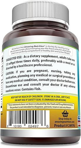 Miniatura 3 de Amazing Omega 3.6.9 Suplemento  1200 mg por porción  250 cápsulas blandas  Sin sabor  Sin OMG  Sin gluten  Fabricado en Estados Unidos